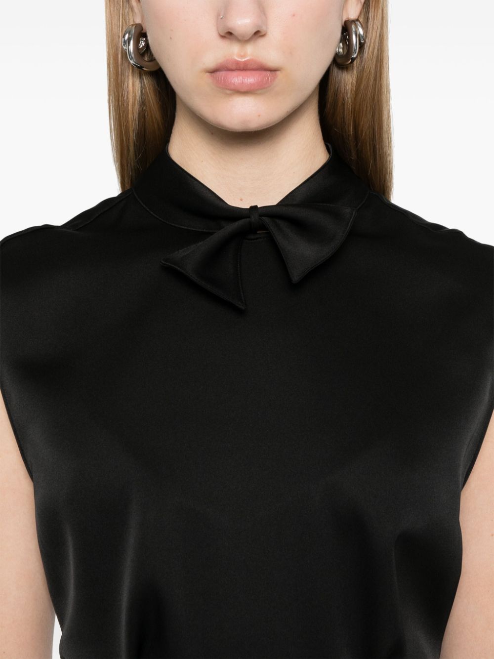 Emporio Armani Sleeveless Knot Detail Satin Top - Black image 4