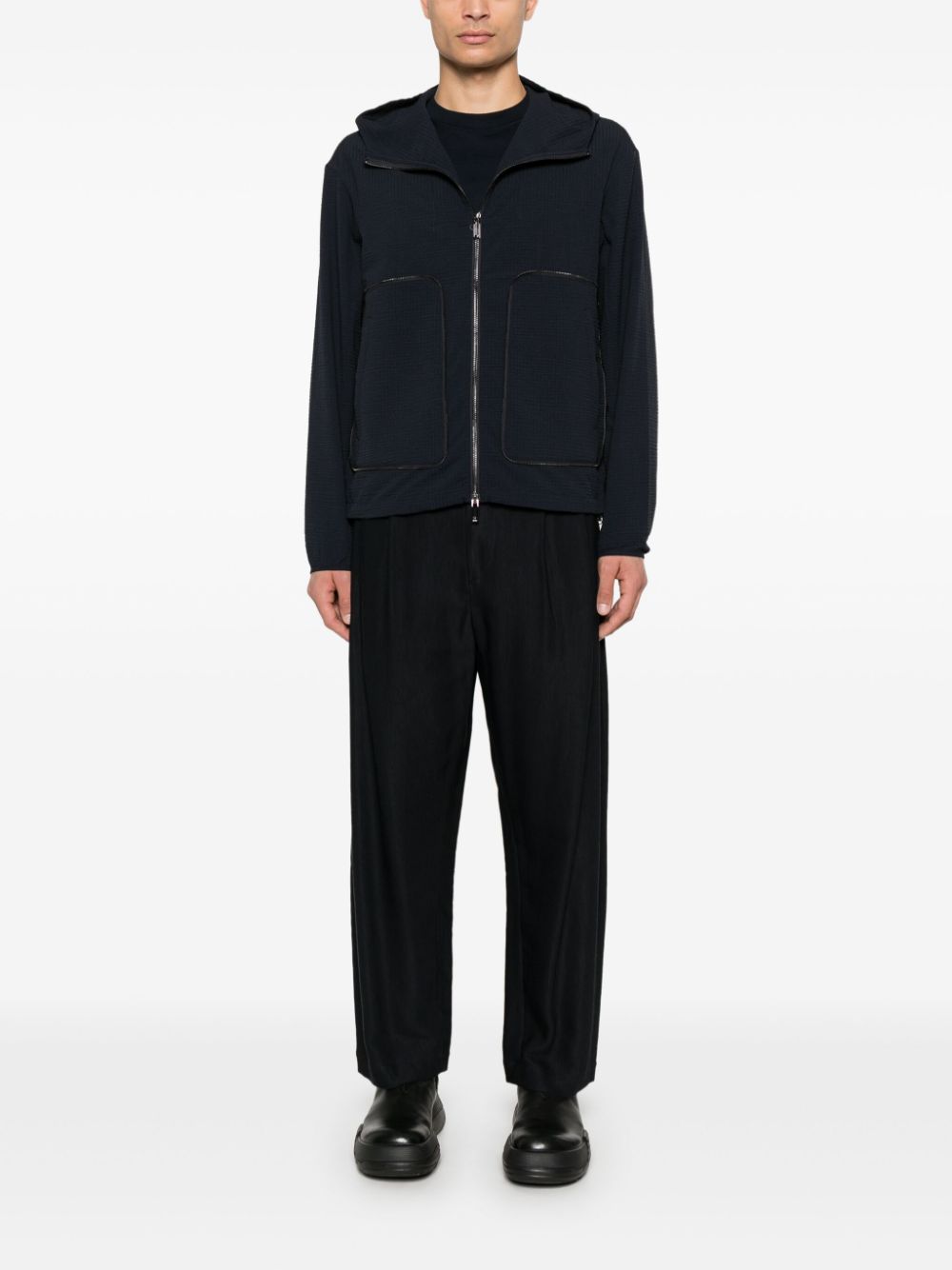 Emporio Armani Blue Seersucker Lightweight Coat image 1