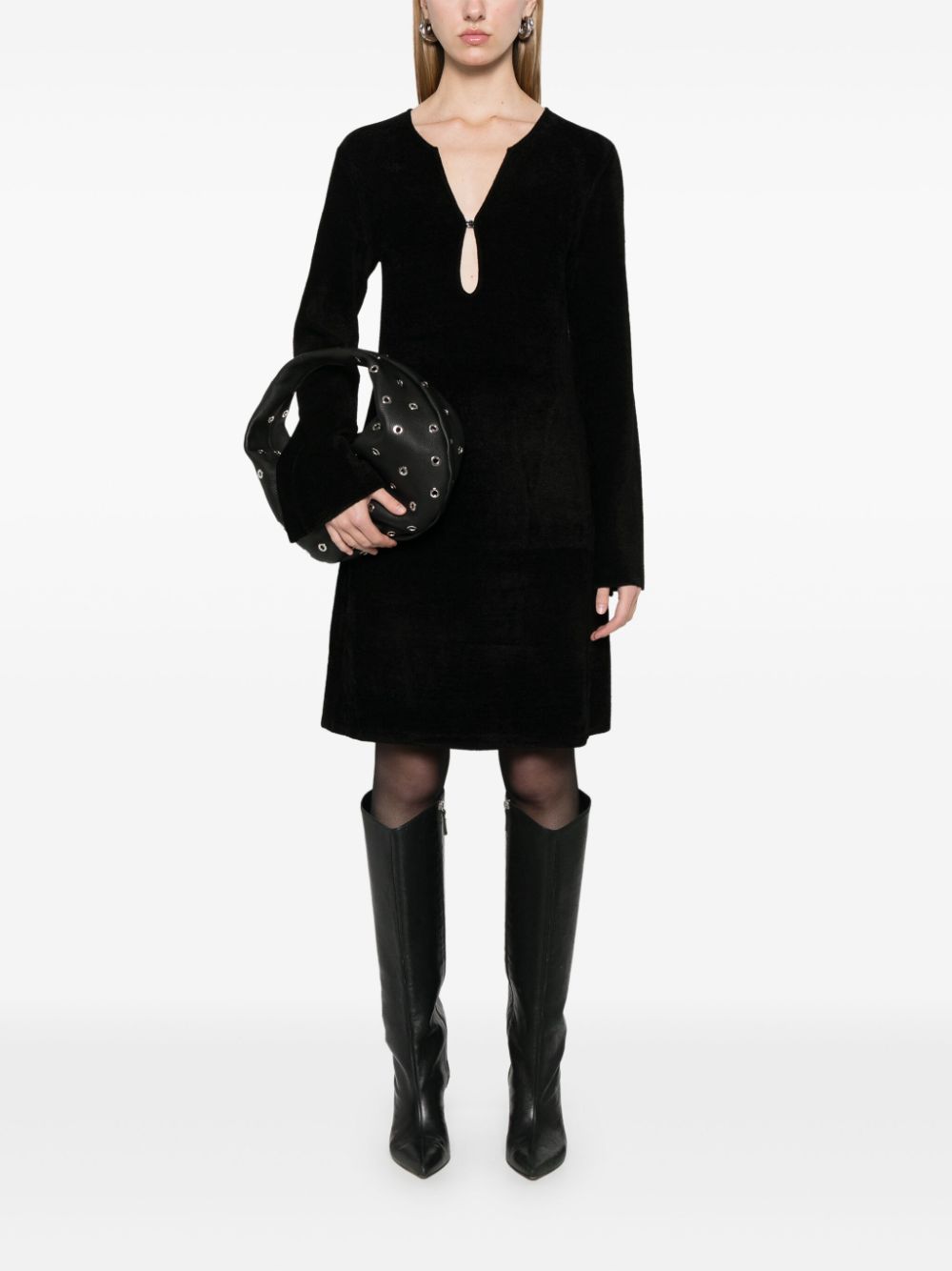 Emporio Armani Black Knitted Dress with Plunging V-Neck image 2