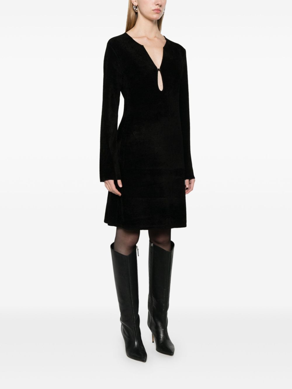 Emporio Armani Black Knitted Dress with Plunging V-Neck image 4