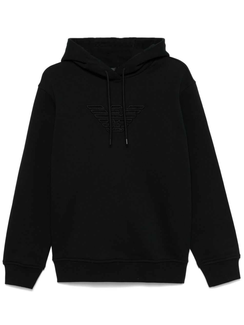 Emporio Armani Black Cotton Drawstring Hoodie with Embroidered Logo image 0