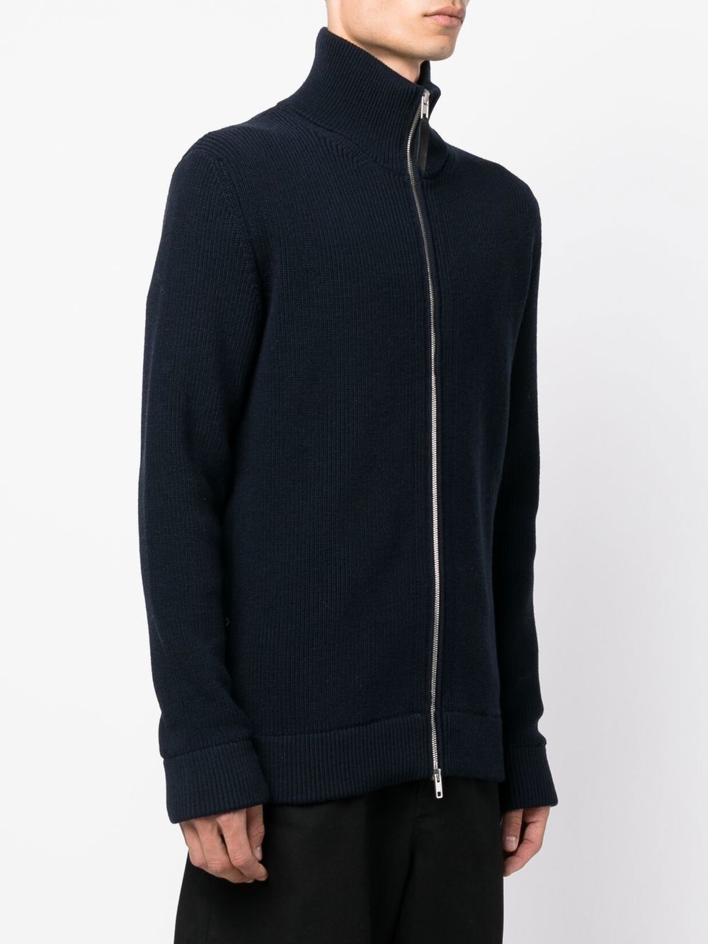 Maison Margiela Blue Ribbed Knit Wool Blend Sweater with Leather Trim image 3