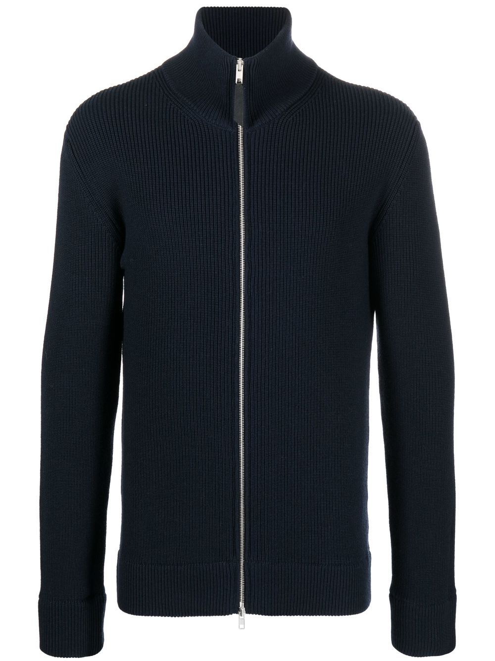 Maison Margiela Blue Ribbed Knit Wool Blend Sweater with Leather Trim image 0