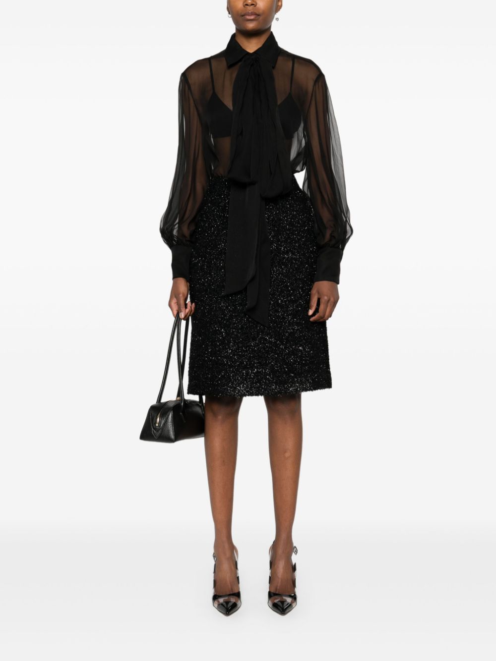 Valentino Black Blouse with Balloon Sleeves and Scarf Detail image 2