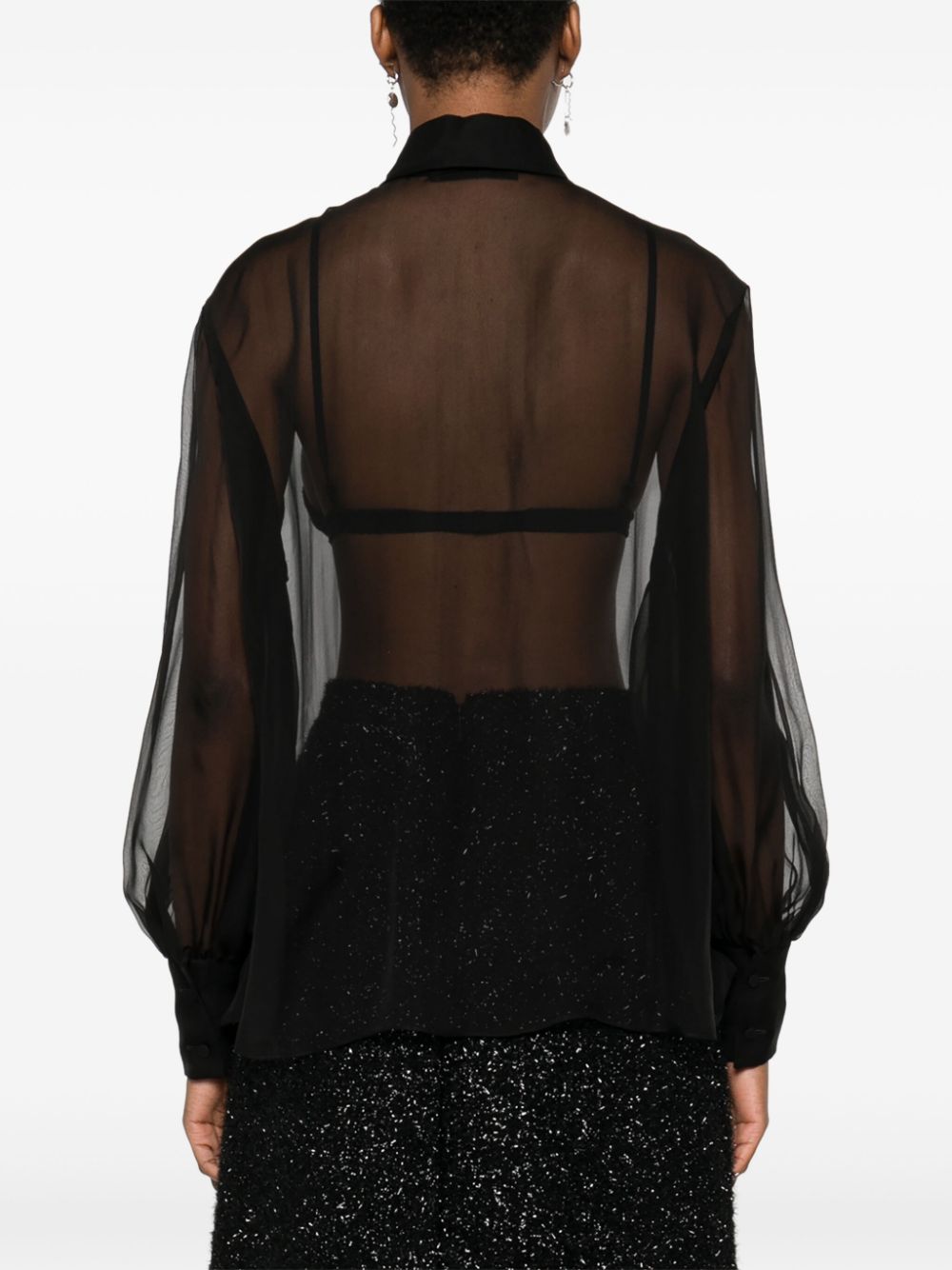 Valentino Black Blouse with Balloon Sleeves and Scarf Detail image 3