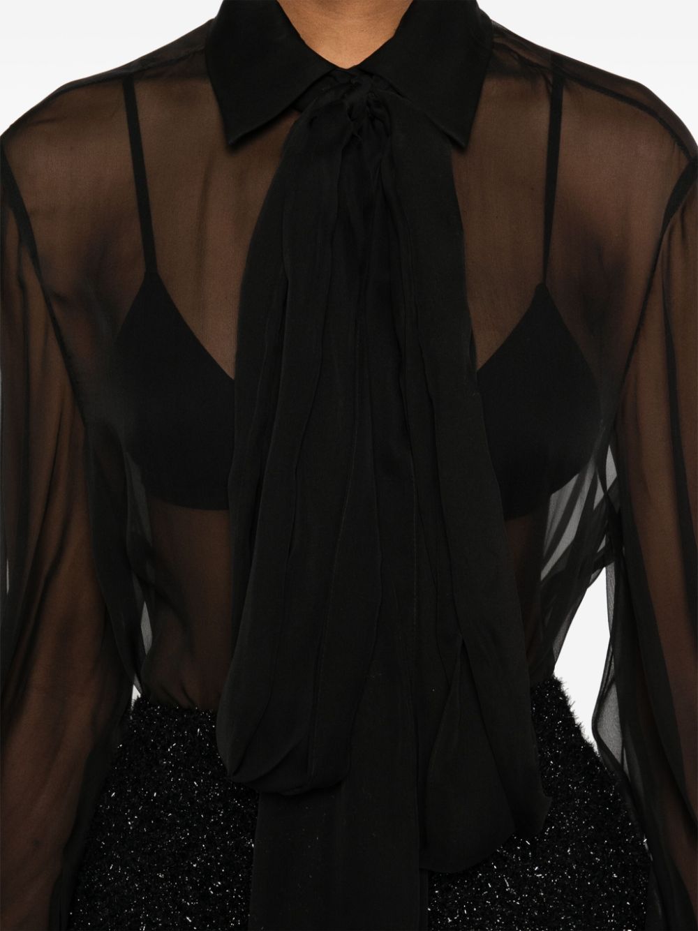 Valentino Black Blouse with Balloon Sleeves and Scarf Detail image 4