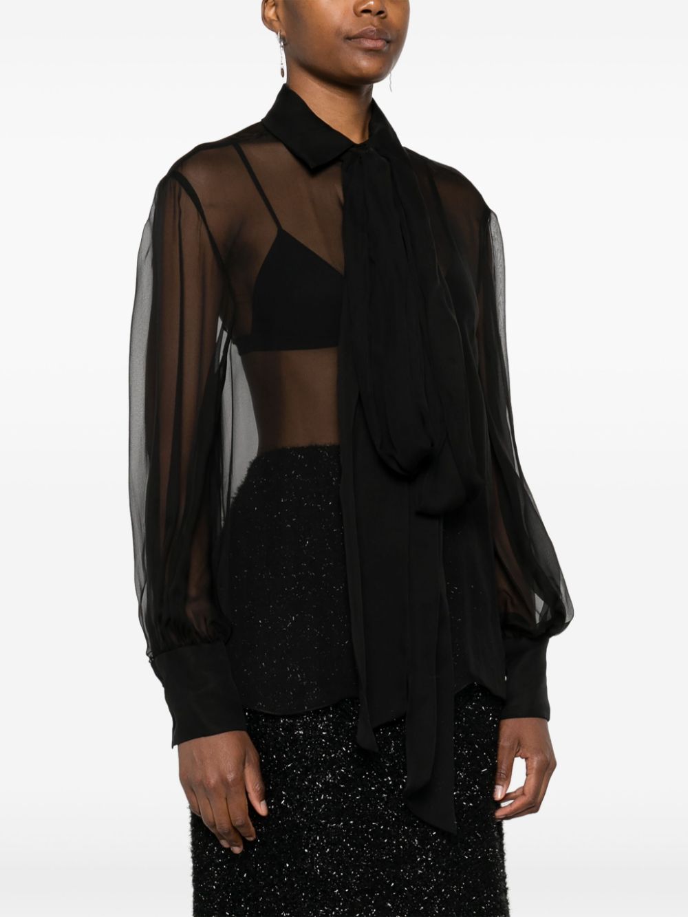 Valentino Black Blouse with Balloon Sleeves and Scarf Detail image 5