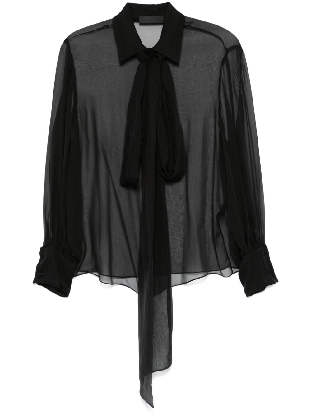 Valentino Black Blouse with Balloon Sleeves and Scarf Detail image 6