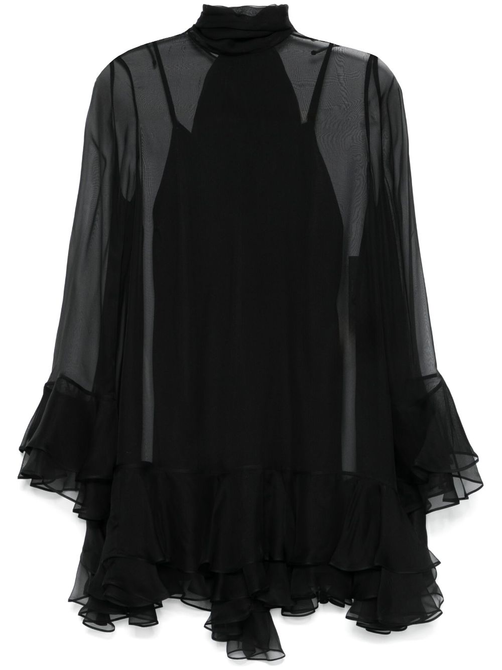 Valentino Black Mini Dress with Ruffles and Scarf image 2