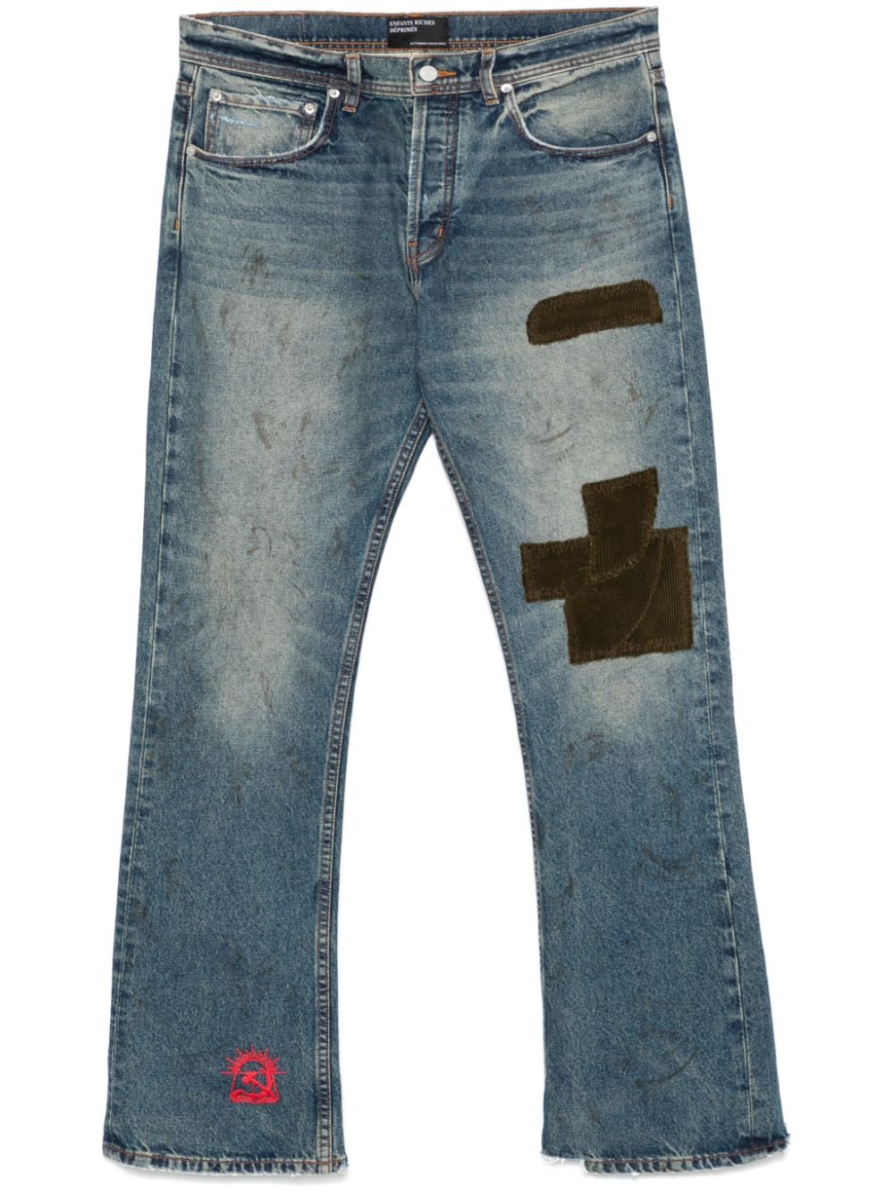 Enfants Riches Deprimes Distressed Patchwork Straight Leg Jeans - Blue image 0