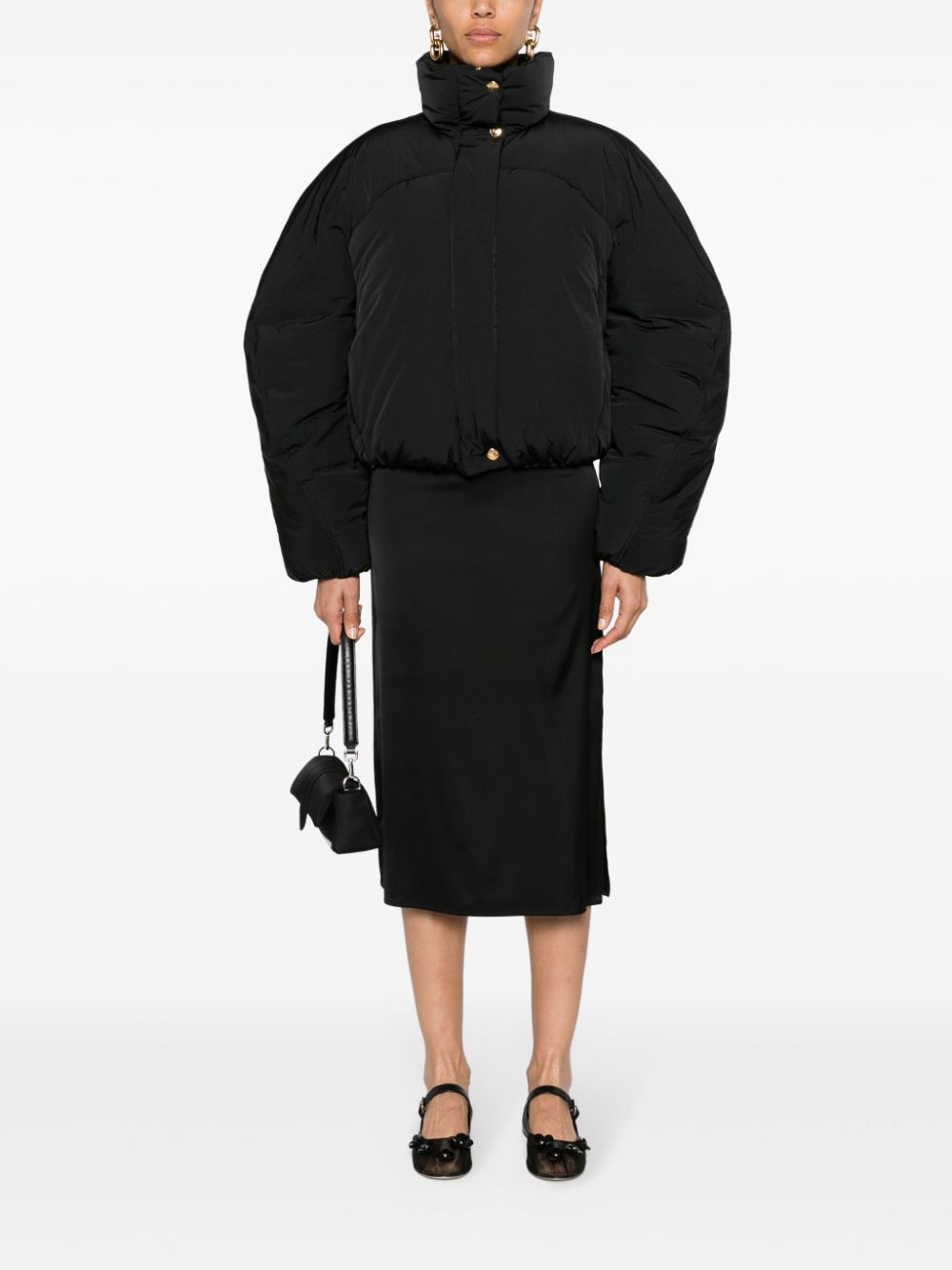 JACQUEMUS Crinkled Black Padded Coat with Gold-Tone Buttons image 0