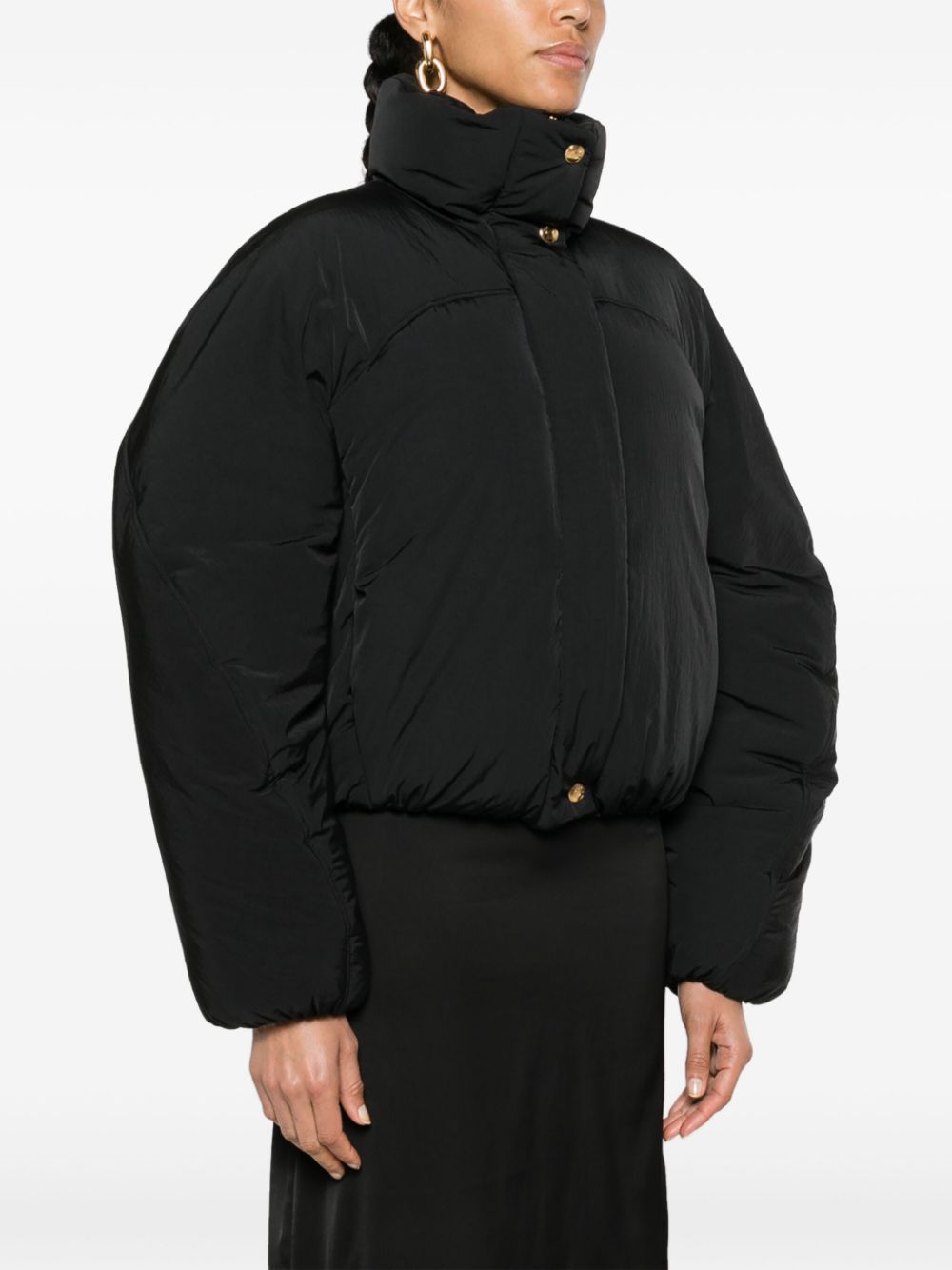 JACQUEMUS Crinkled Black Padded Coat with Gold-Tone Buttons image 1