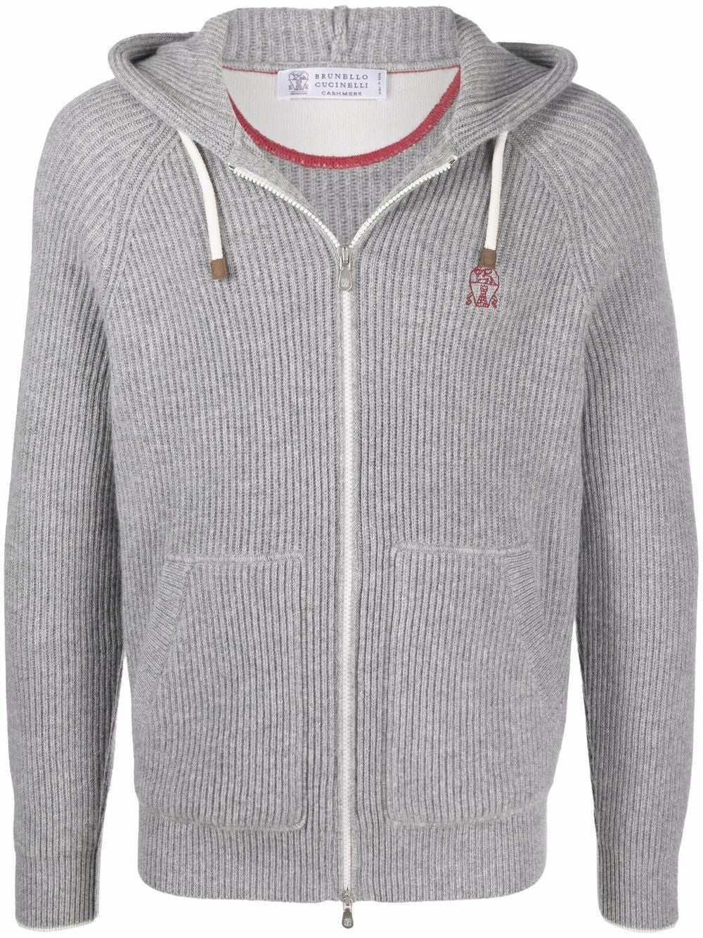 Brunello Cucinelli Grey Cashmere Zip-Up Hoodie image 0