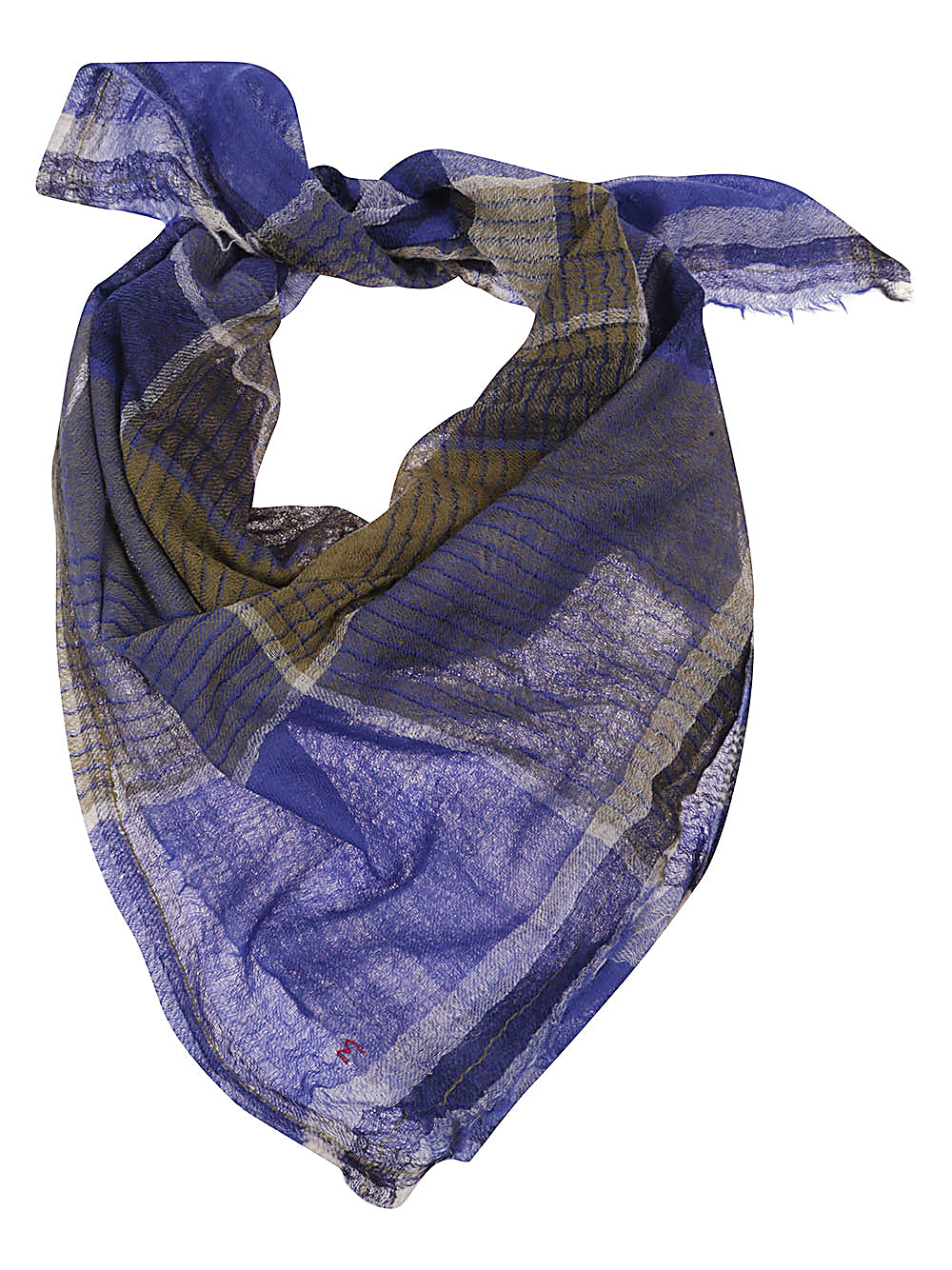 MOISMONT Blue Wool Scarf with Red Embroidered Detail image 0