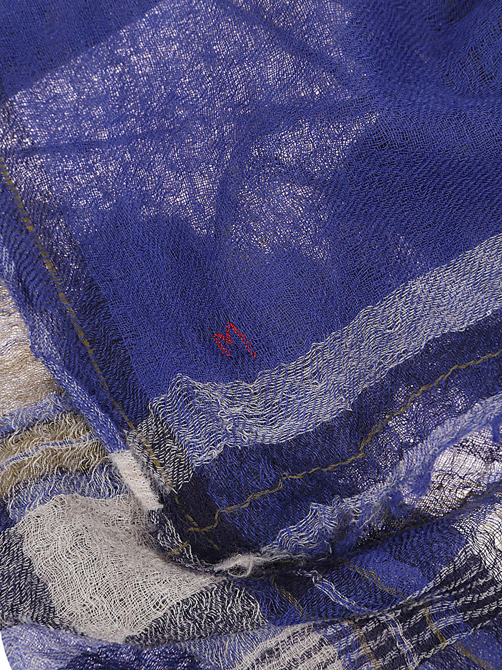 MOISMONT Blue Wool Scarf with Red Embroidered Detail image 1