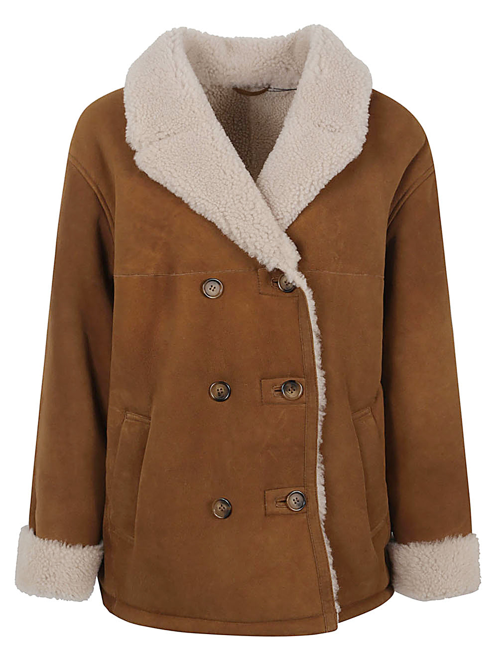 ENES Leather Coat with Fur Trim - Camel image 0