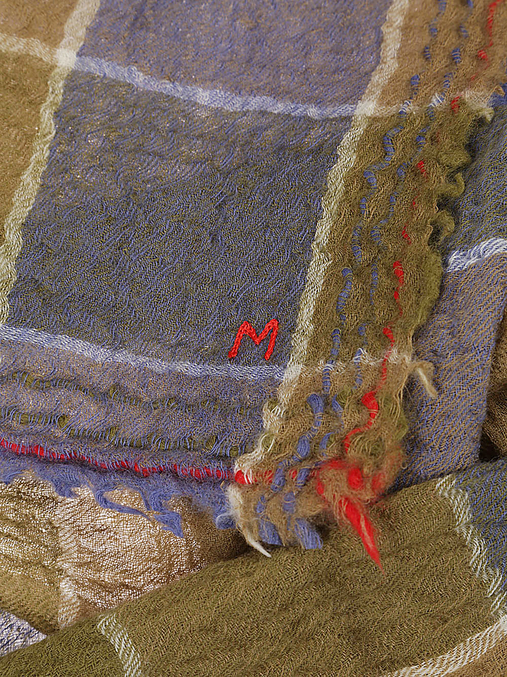 MOISMONT Brown Wool Scarf with Red Embroidered "M" image 1