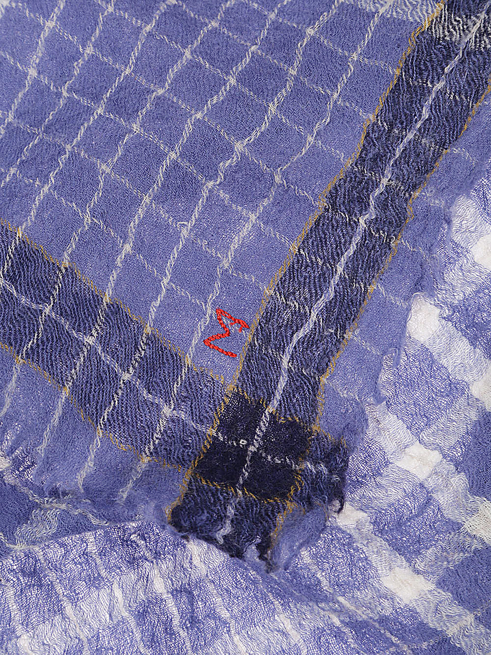 MOISMONT Blue Wool Scarf with Red Embroidered "M" image 1