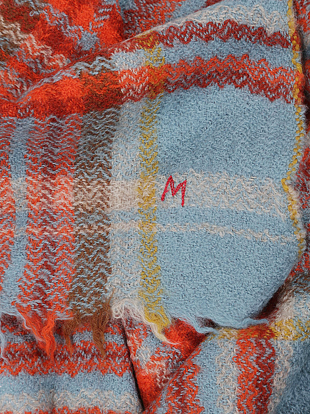 MOISMONT Handwoven Wool Scarf - Clear Blue with Red "M" image 1