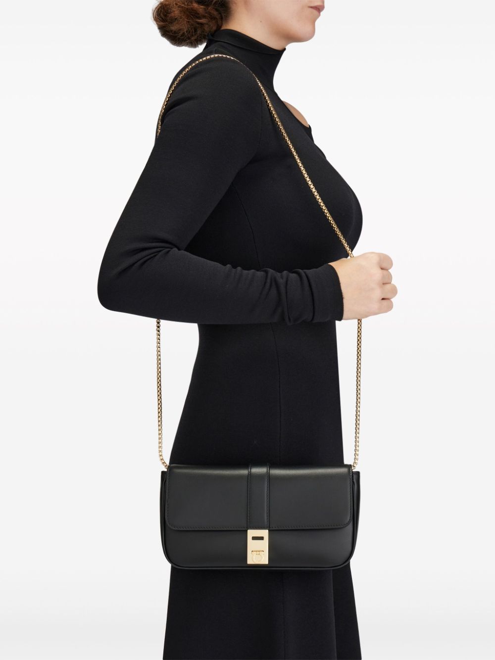 Salvatore Ferragamo Black Calfskin Gancini Shoulder Bag image 5