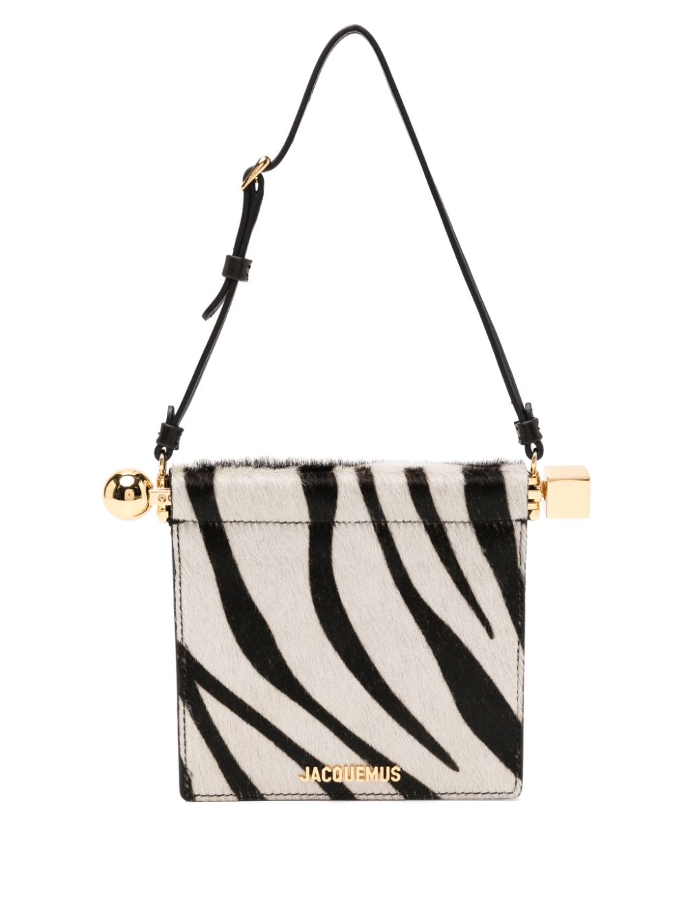 JACQUEMUS Black Calfskin Zebra Print Wallet with Gold-Tone Hardware image 0