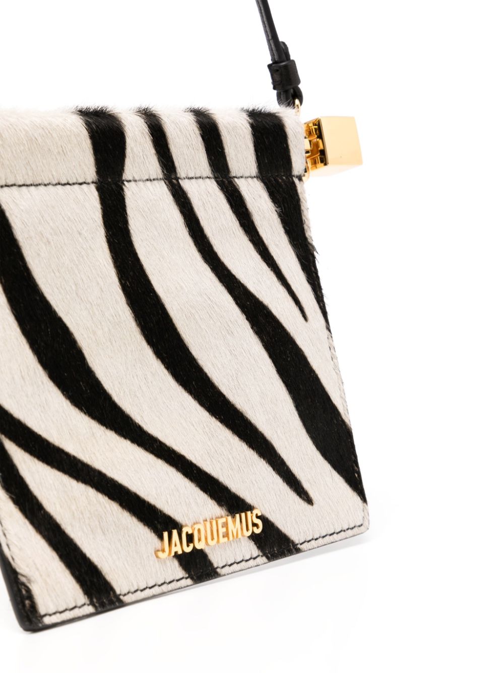 JACQUEMUS Black Calfskin Zebra Print Wallet with Gold-Tone Hardware image 2