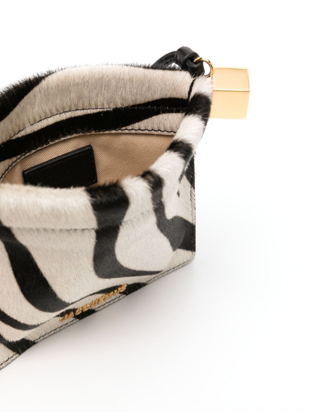 JACQUEMUS Black Calfskin Zebra Print Wallet with Gold-Tone Hardware image 4