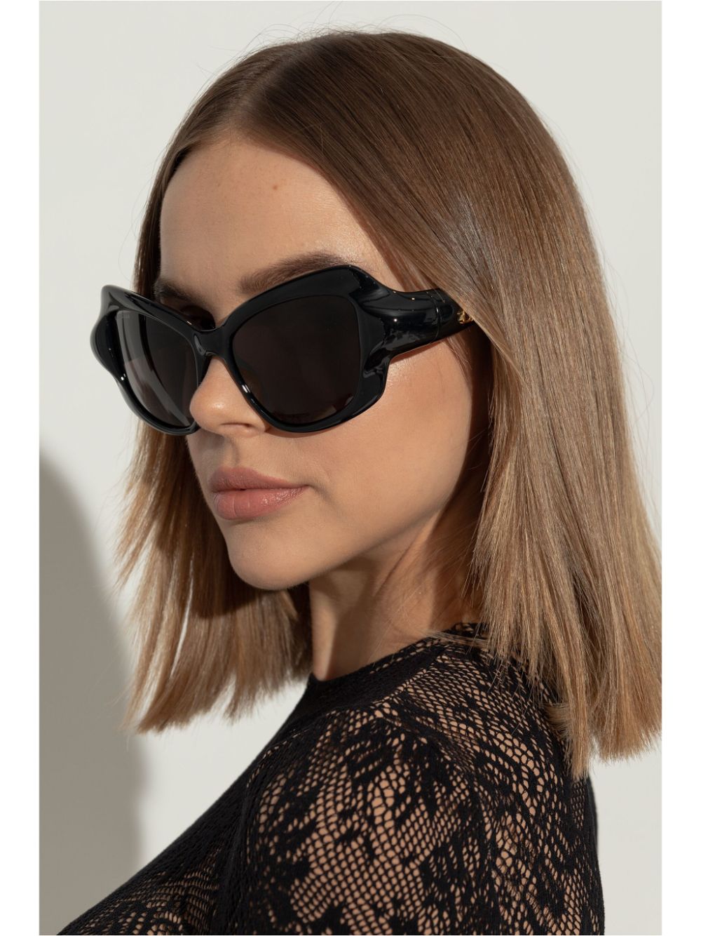 Balenciaga Black Cat-Eye Sunglasses with Embossed Logo image 2