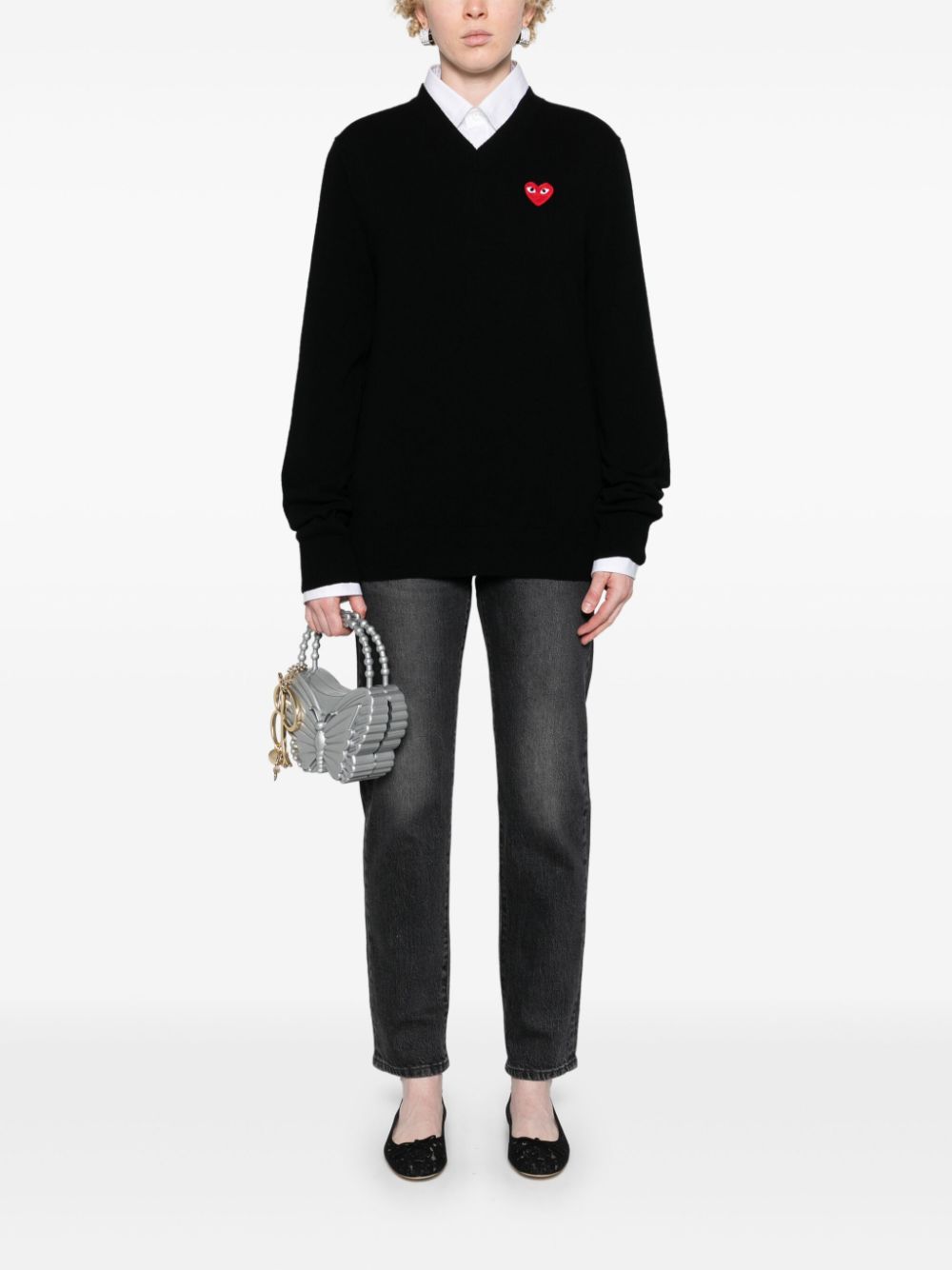 Comme des Garcons Black V-Neck Wool Sweater image 2