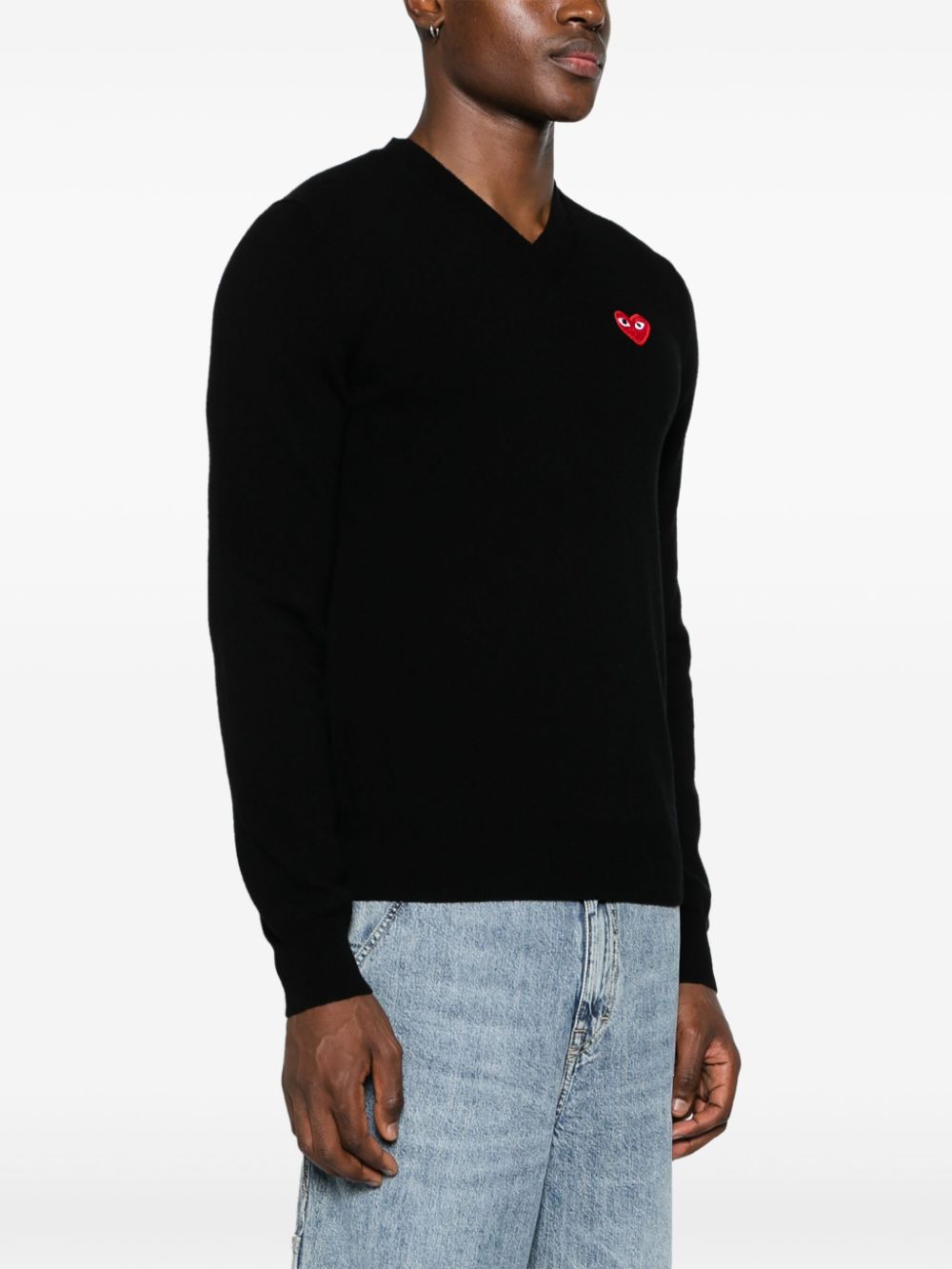 Comme des Garcons Black V-Neck Wool Sweater image 3