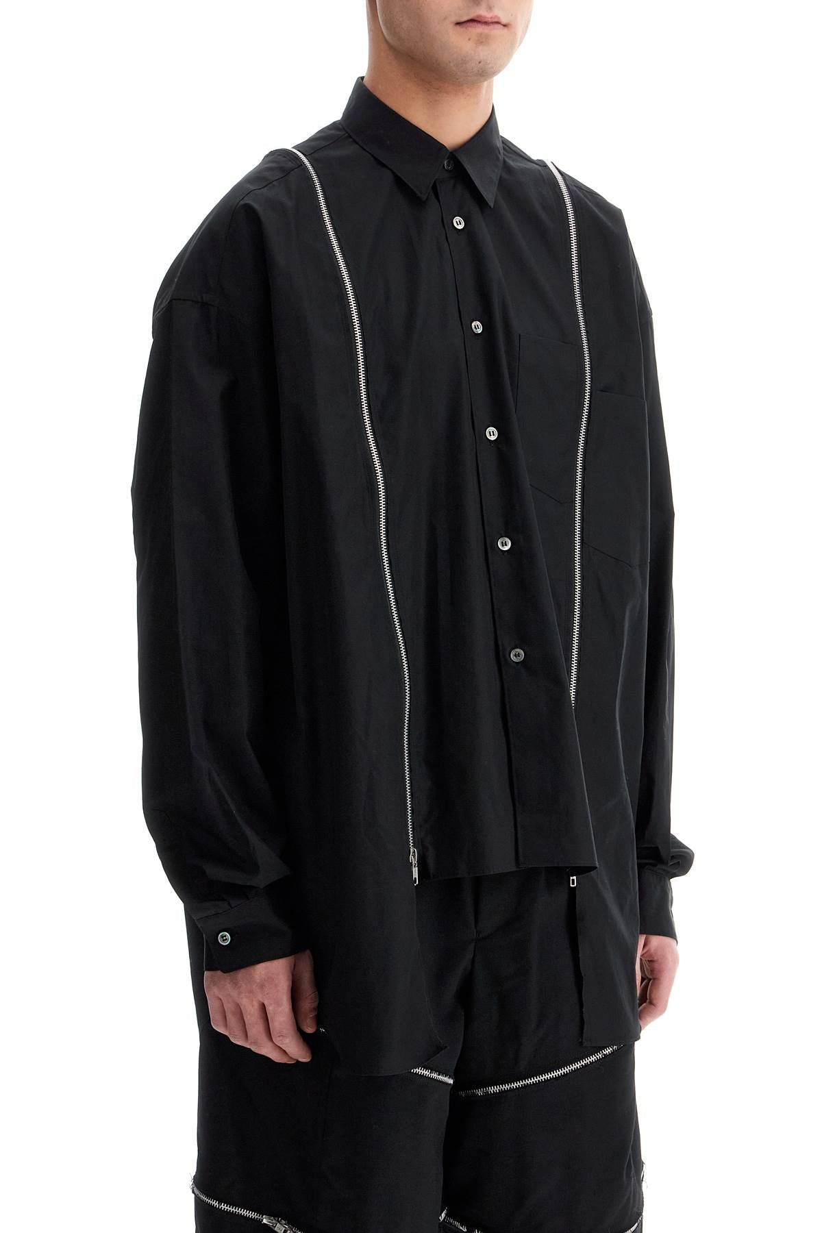 Comme Des Garçons Black Zip Detail Cotton Poplin Shirt image 1