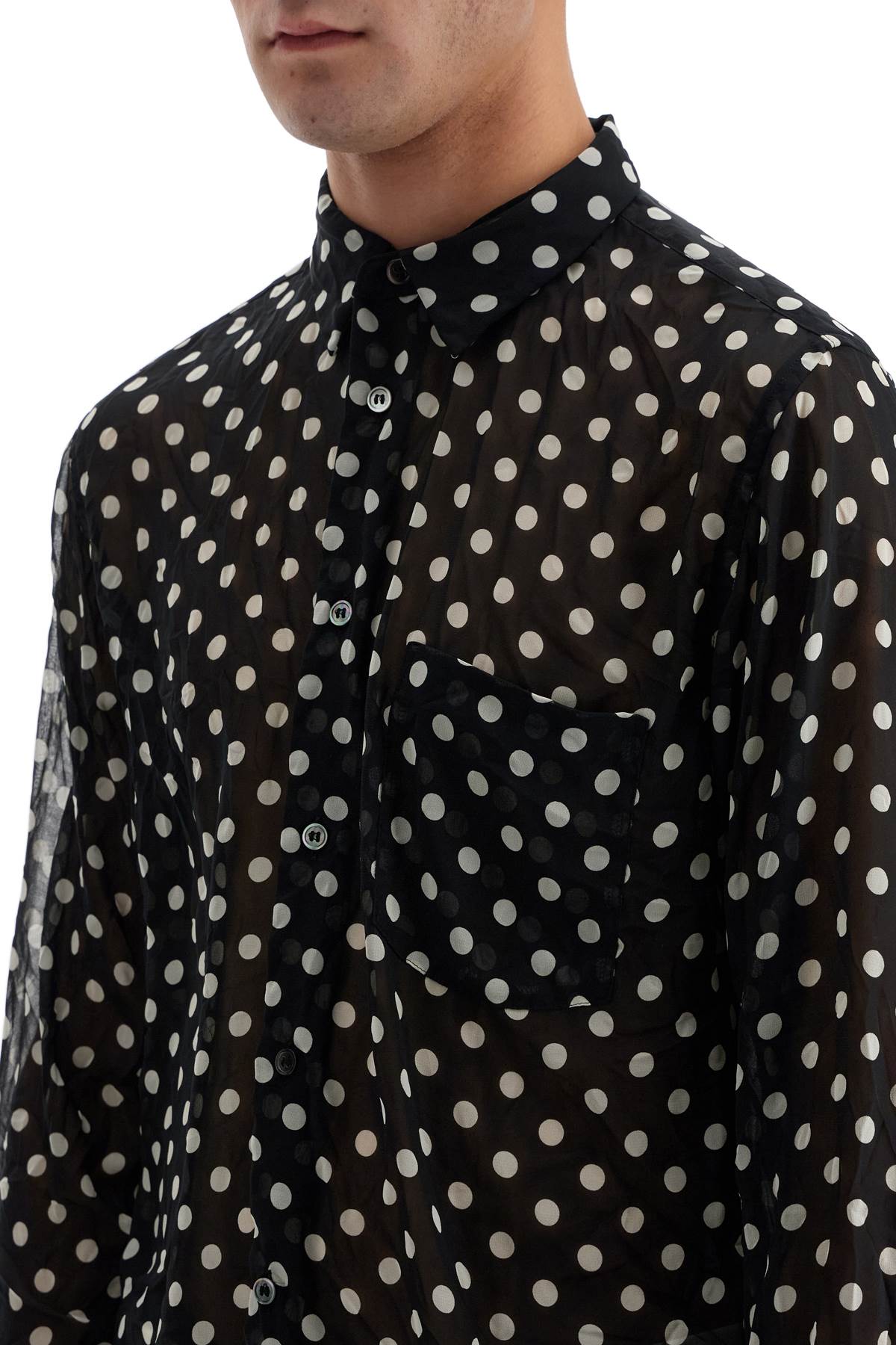 Comme Des Garçons Black Polka Dot Crinkled Georgette Shirt image 3