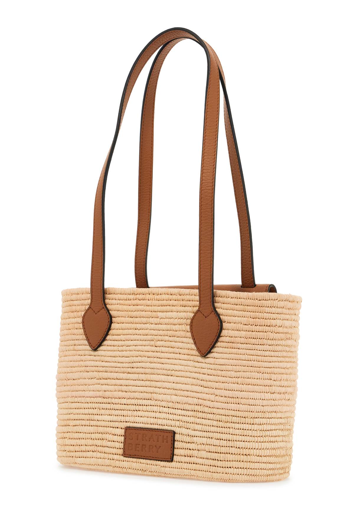 Strathberry beige woven raffia bag with leather details image 2