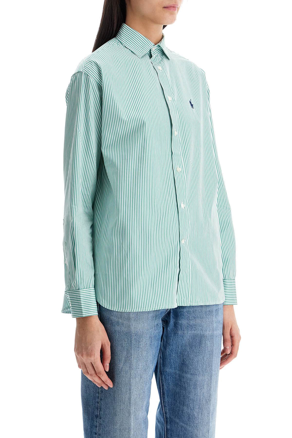 Polo Ralph Lauren women's slim fit green and white striped shirt image 1