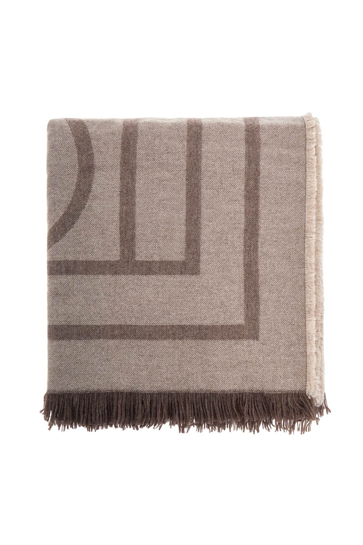 Toteme tobacco monogram wool and cashmere scarf with fringes image 0