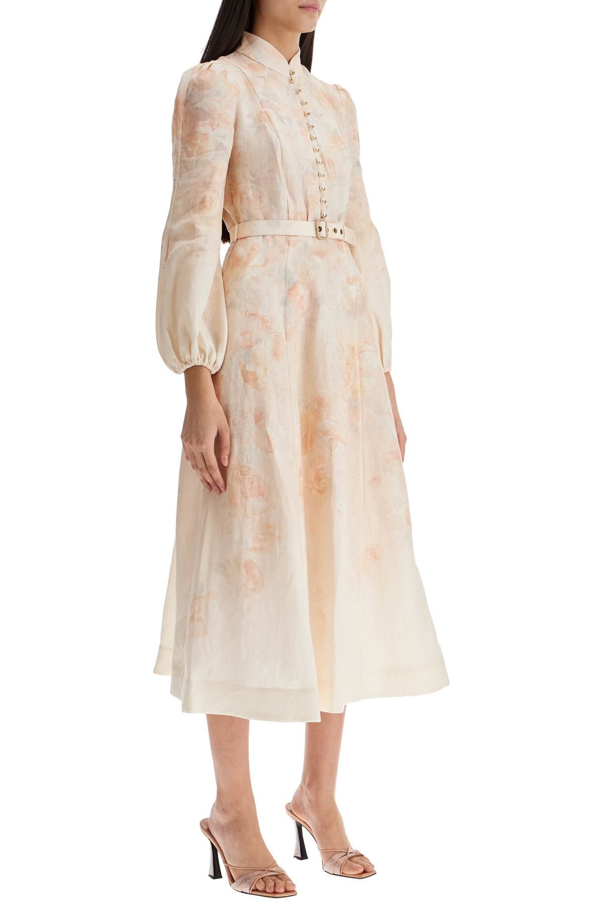 Zimmermann red floral linen midi dress with ruffled sleeves image 1