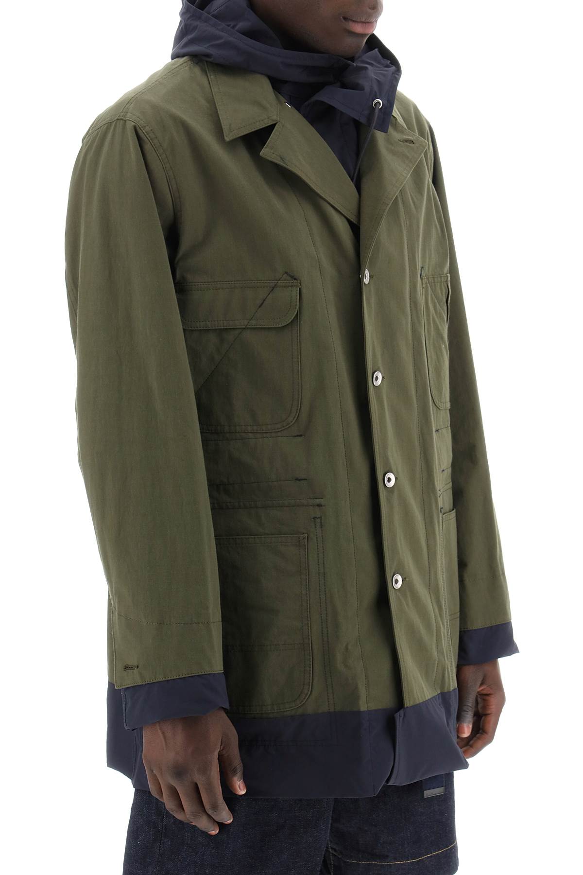 Sacai reversible cotton blend overcoat with image 1