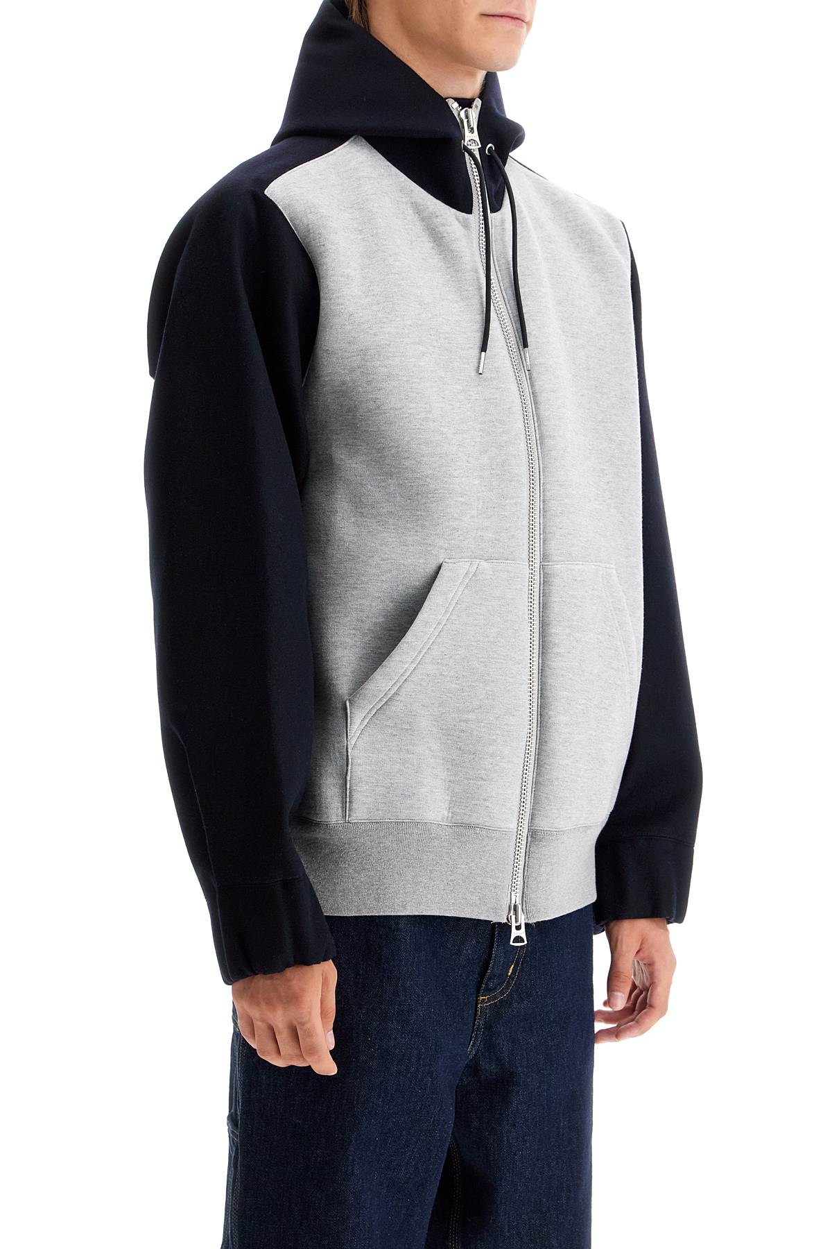 Sacai Bicolor Zip-Up Hoodie with Drawstring Hood image 1