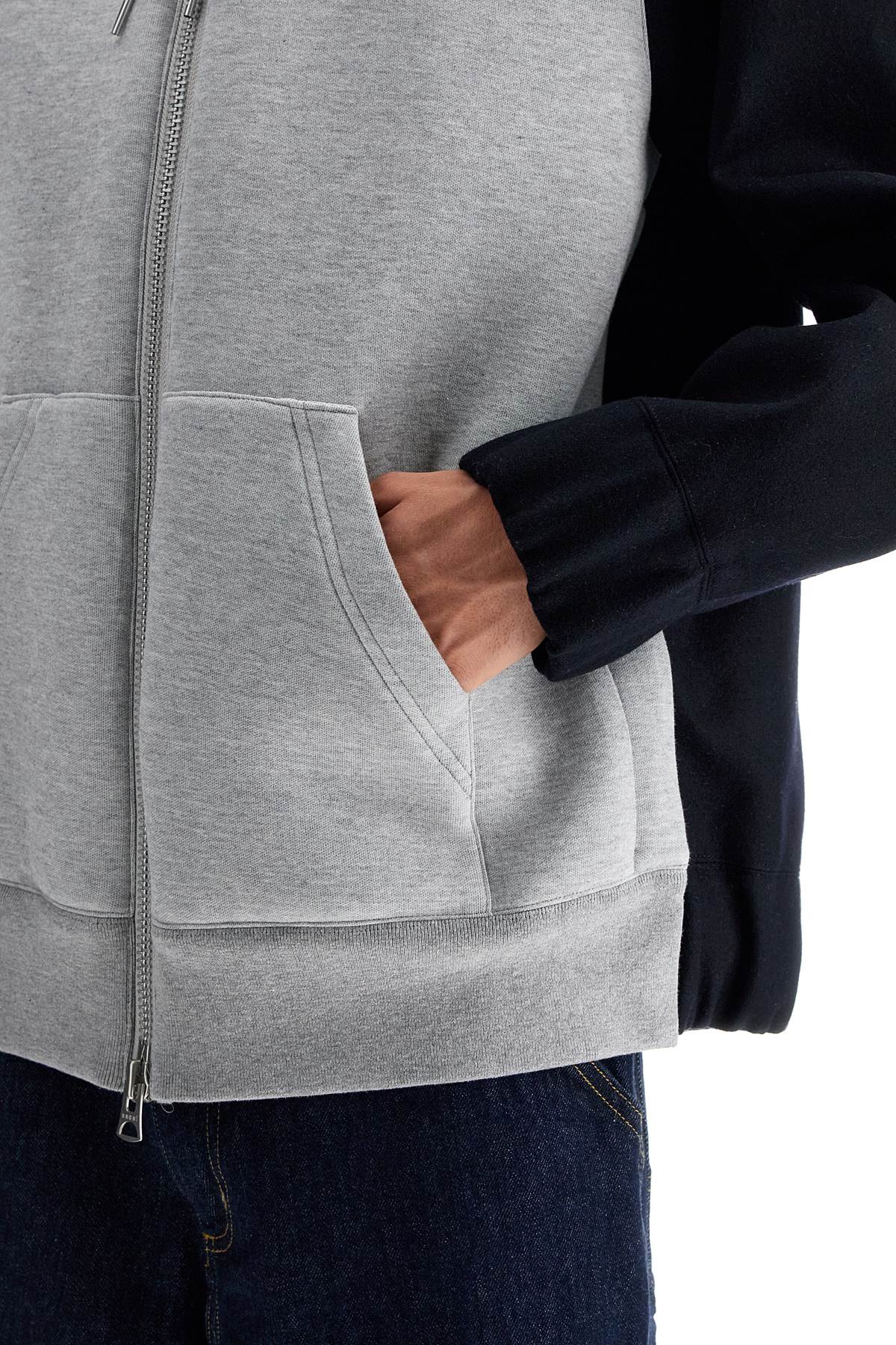 Sacai Bicolor Zip-Up Hoodie with Drawstring Hood image 3