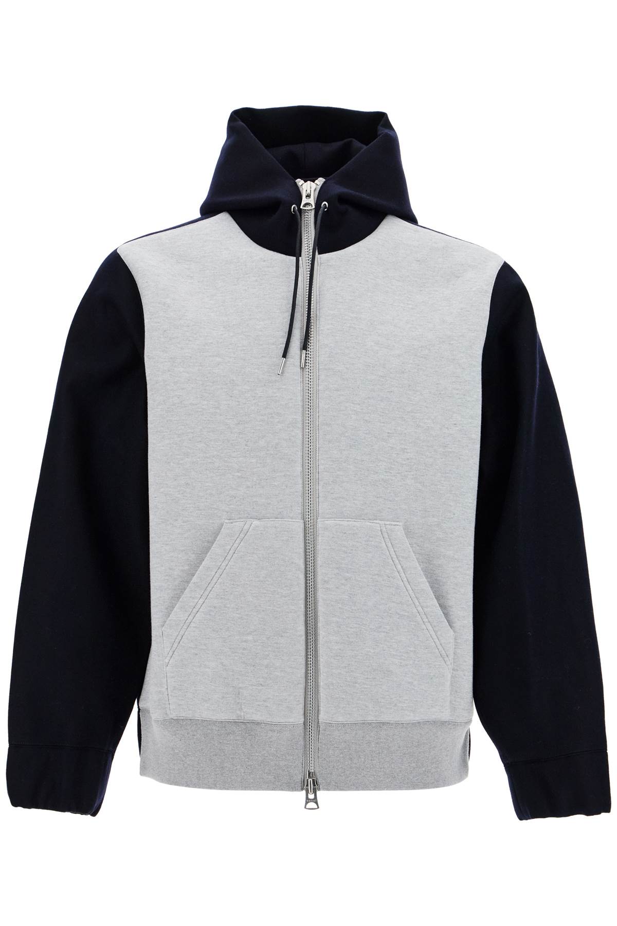 Sacai Bicolor Zip-Up Hoodie with Drawstring Hood image 0