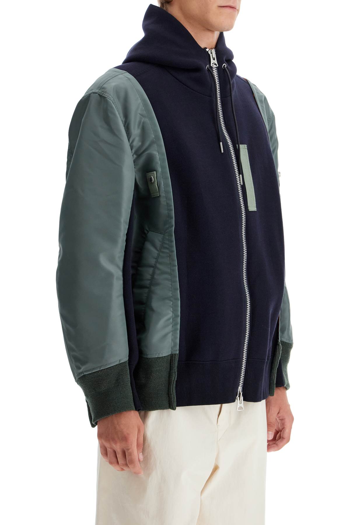 Sacai hybrid sweatshirt with zip and hood image 1