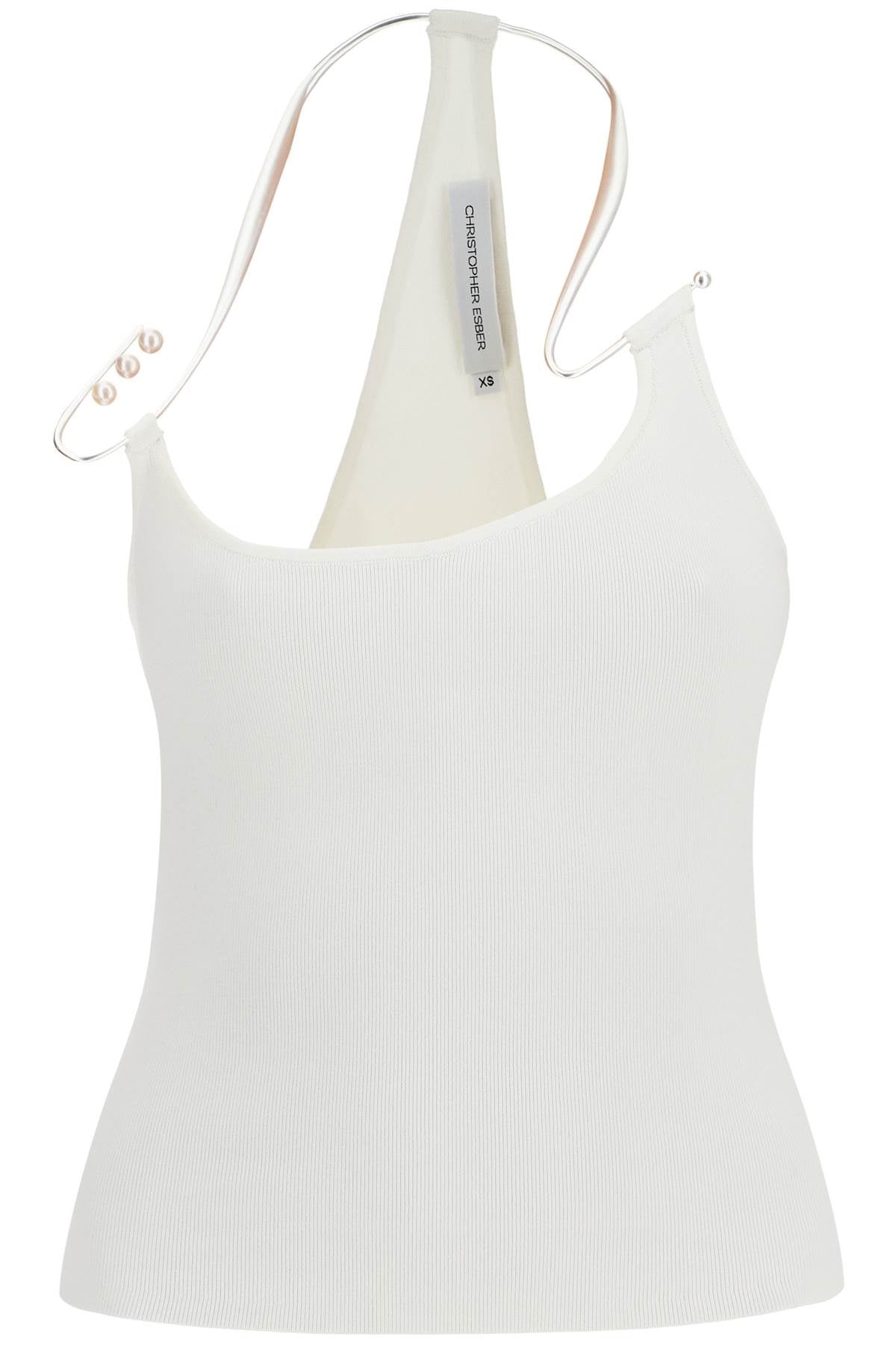 Christopher Esber white viscose top with pearl and v-neck image 0