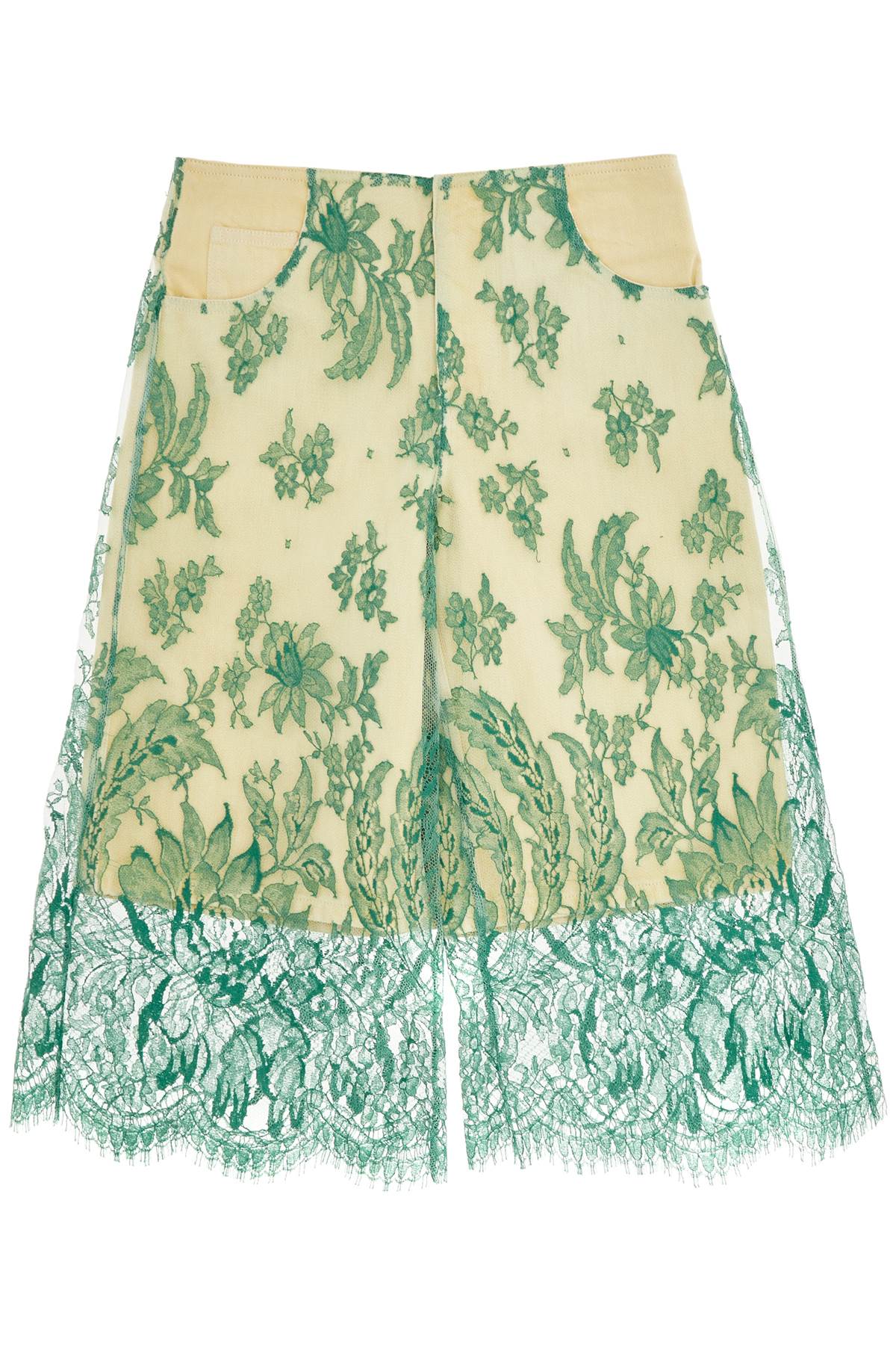 Christopher Esber mint green lace shorts with floral embroidery image 0