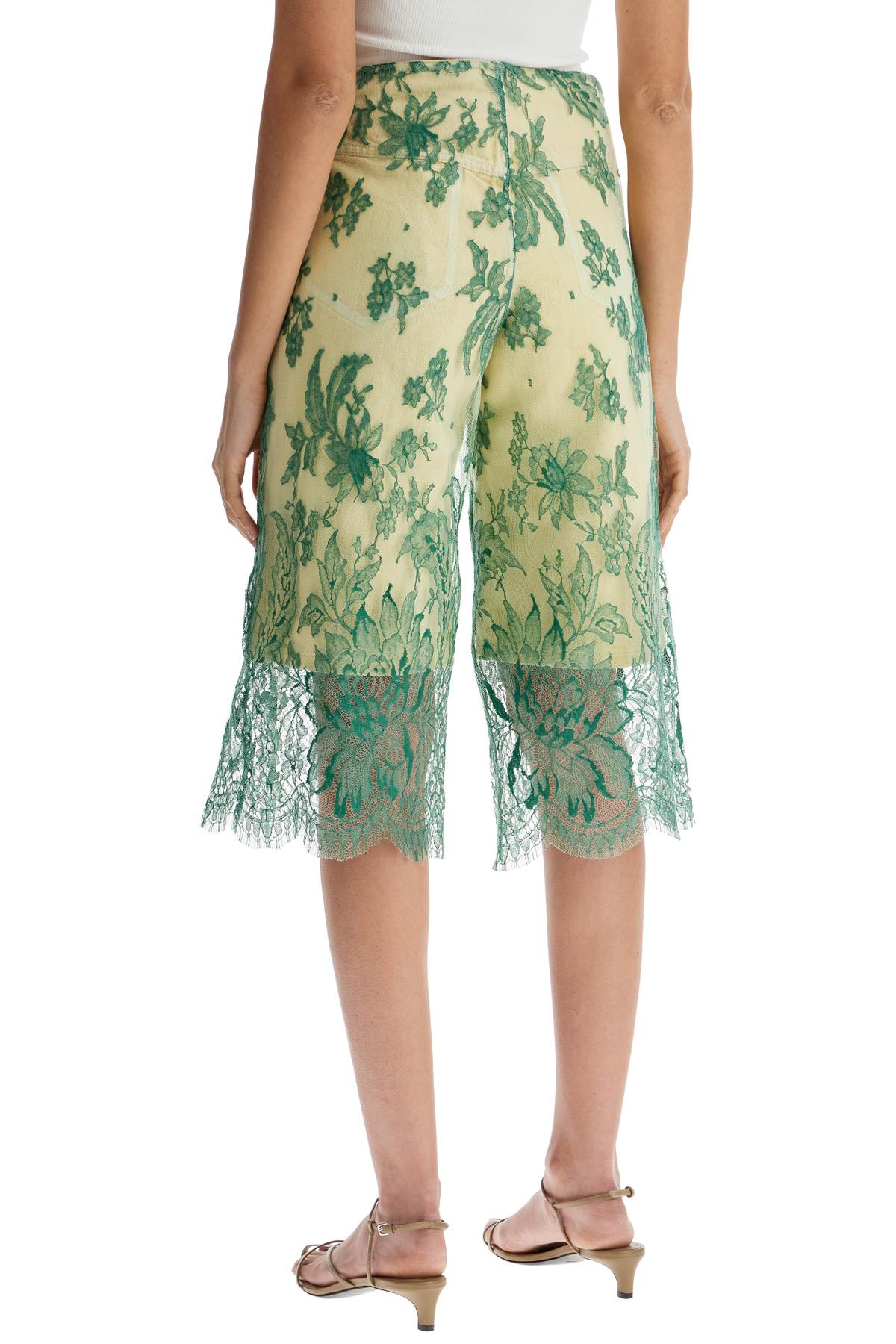 Christopher Esber mint green lace shorts with floral embroidery image 2