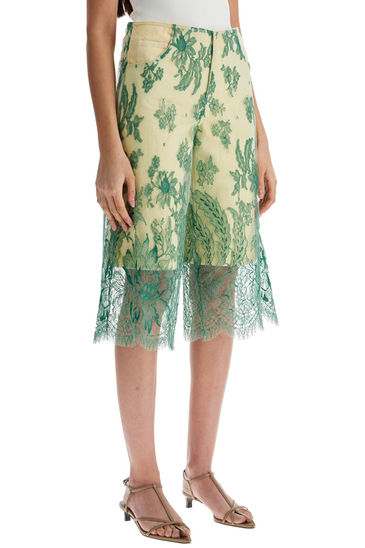 Christopher Esber mint green lace shorts with floral embroidery image 1