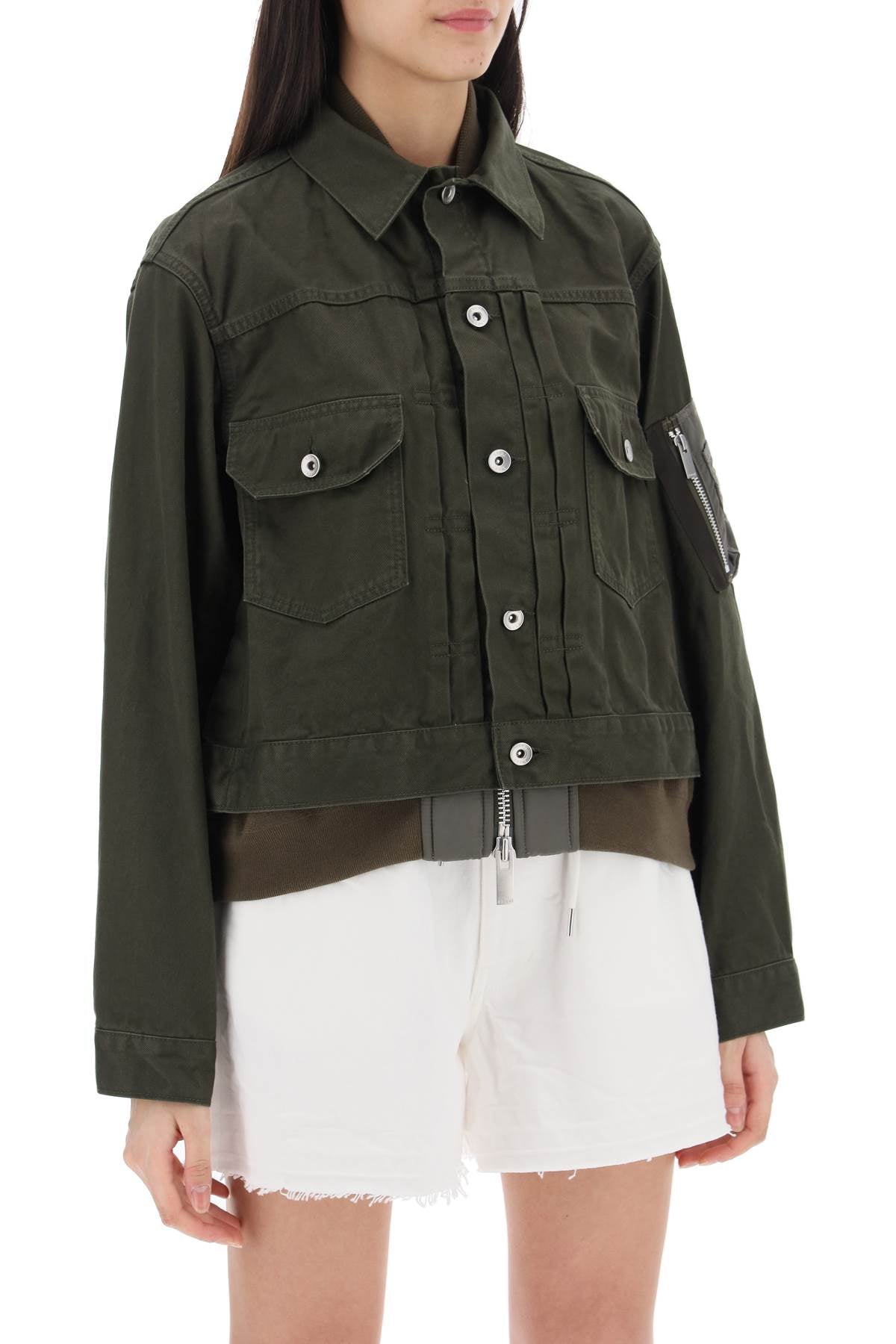 Sacai Layered Denim Jacket: Boxy Fit, Bomber Liner image 1