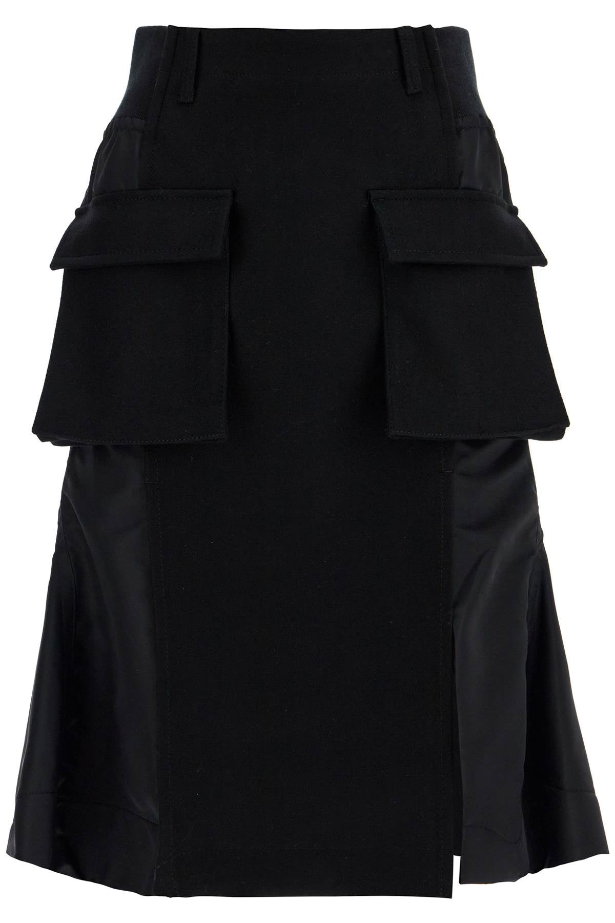 Sacai Hybrid Nylon and Melton Wool Midi Skirt image 0