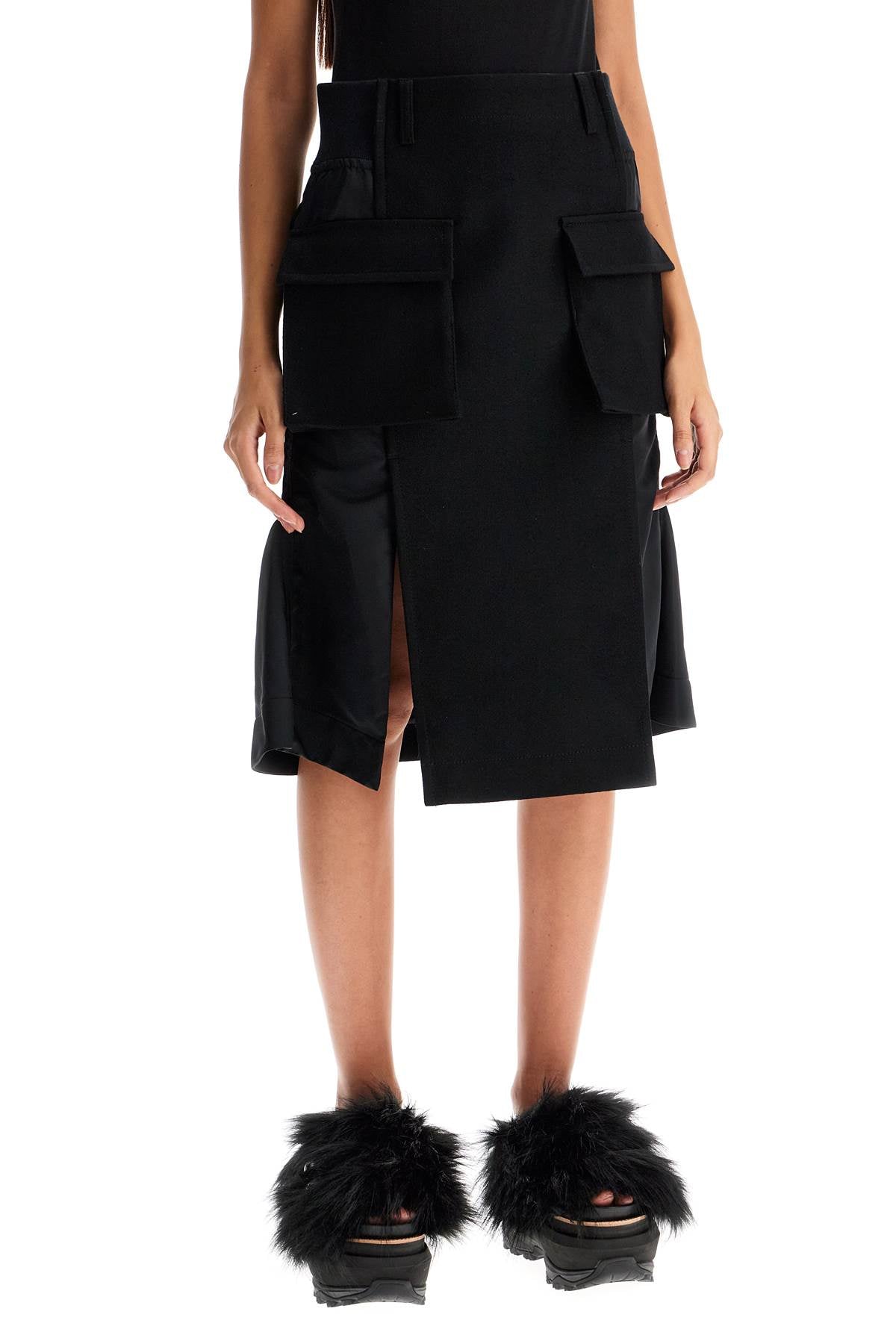 Sacai Hybrid Nylon and Melton Wool Midi Skirt image 1