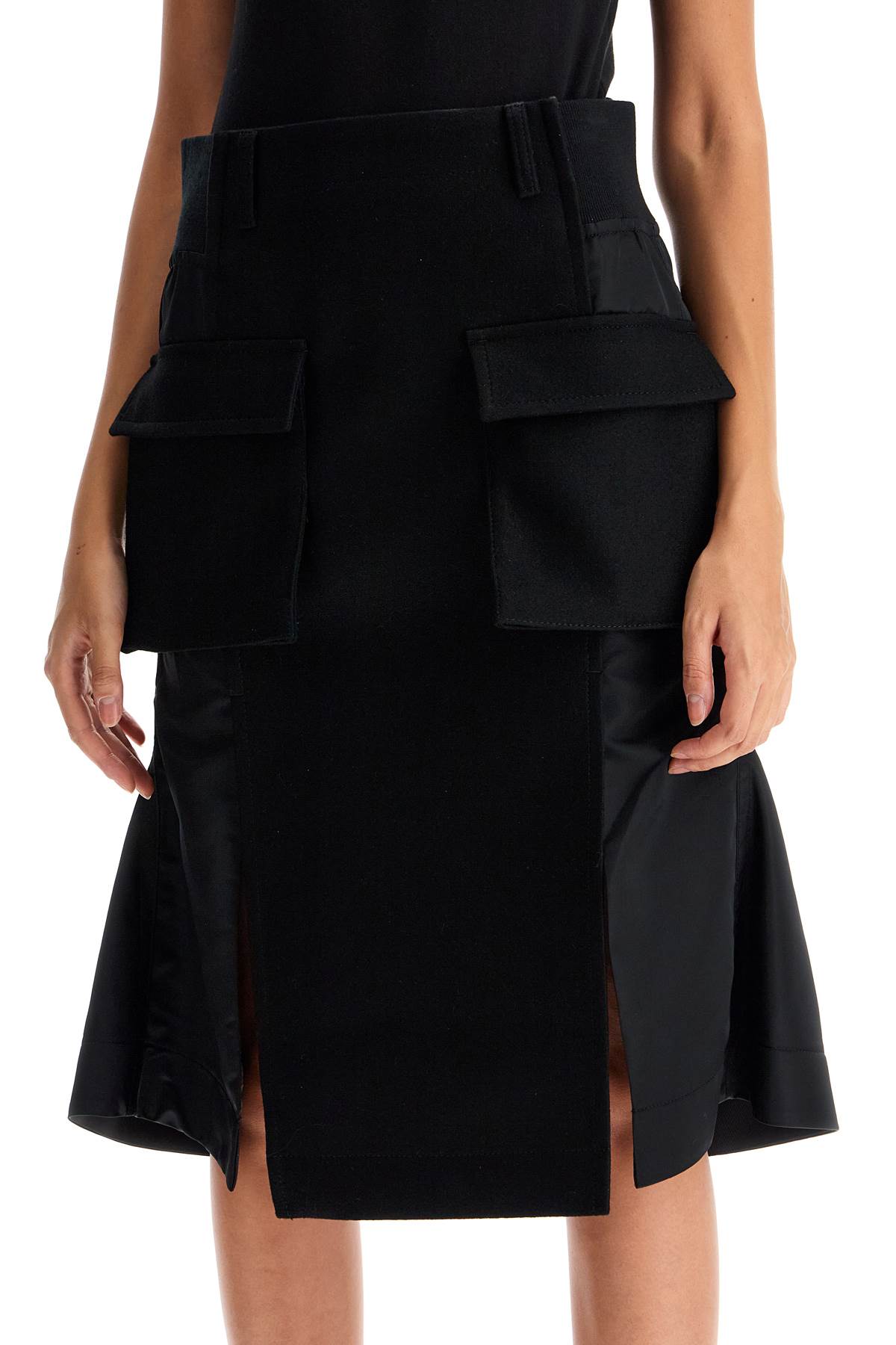 Sacai Hybrid Nylon and Melton Wool Midi Skirt image 3