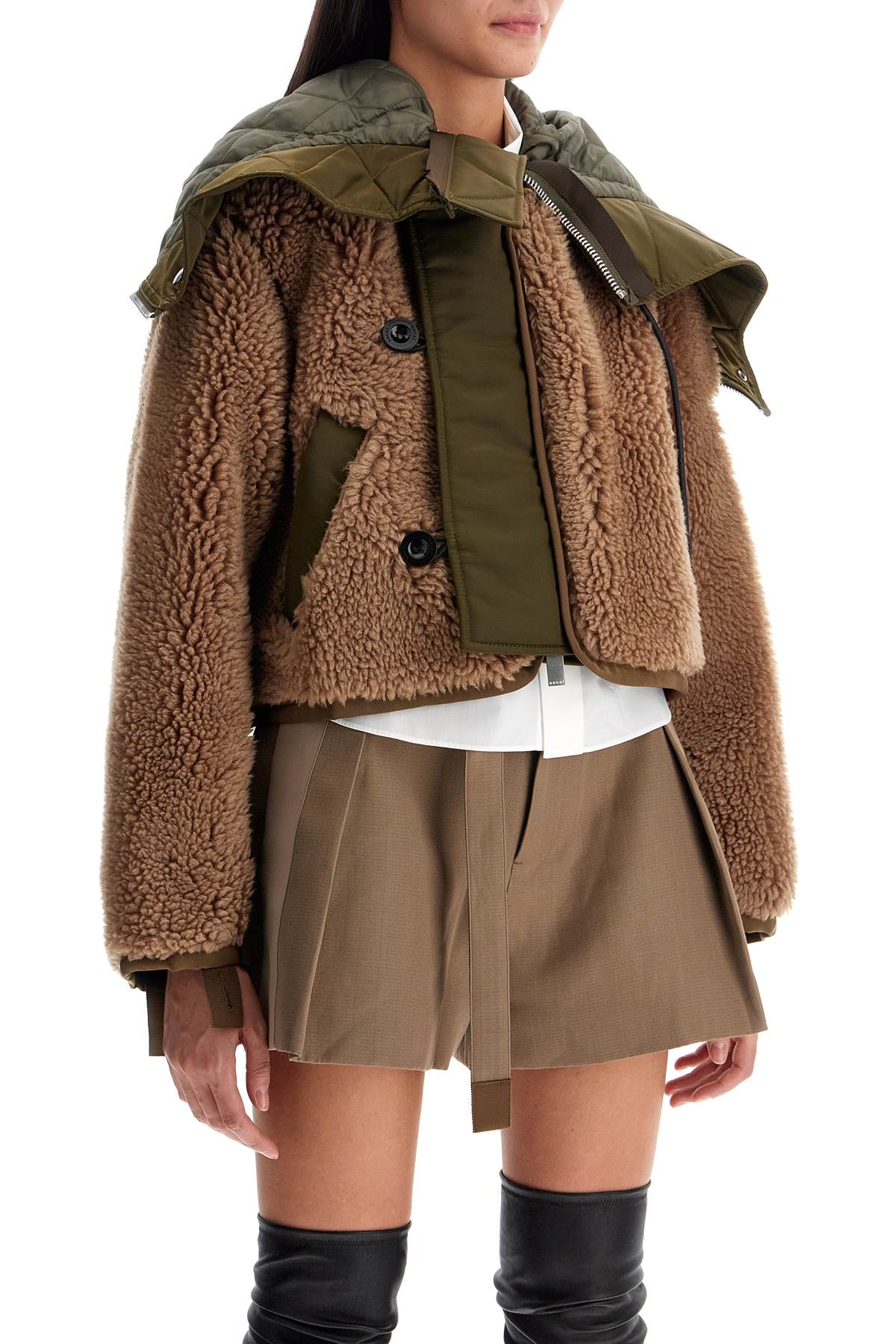 Sacai Cropped Fleece and Nylon Jacket image 1